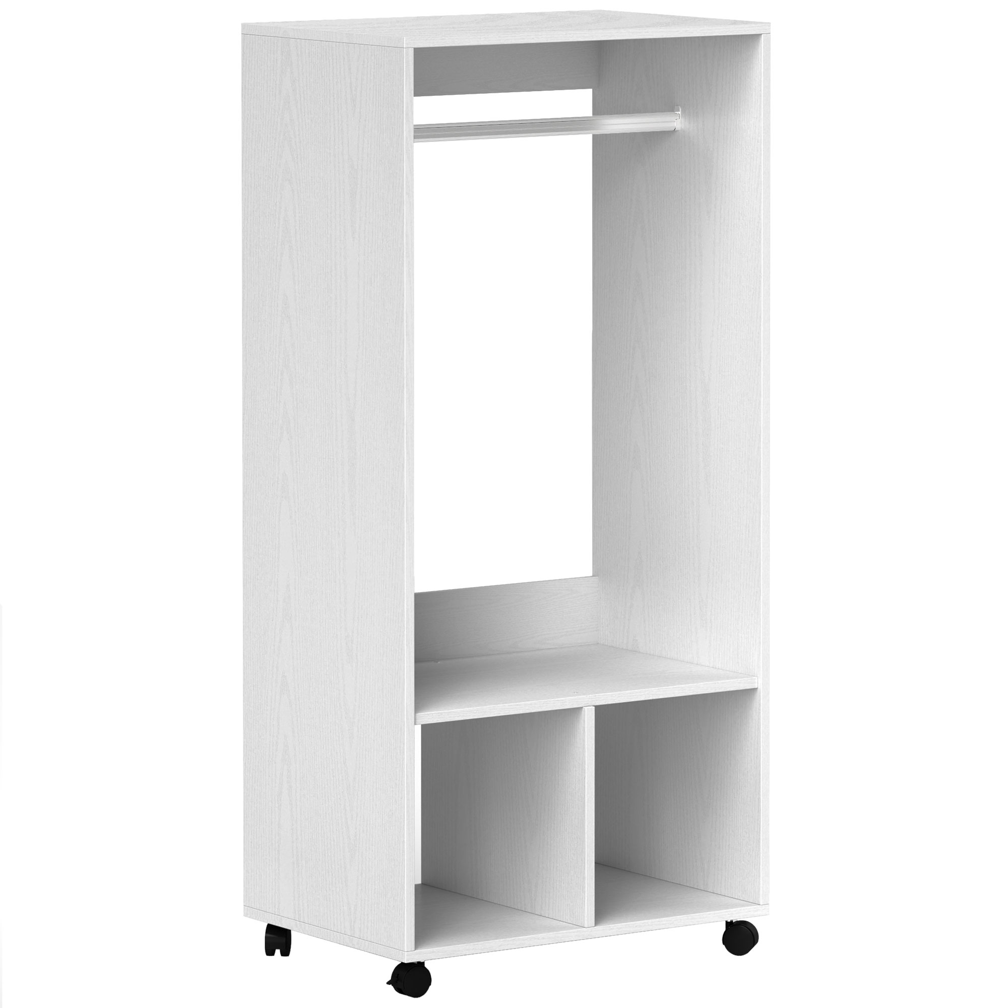 HOMCOM Armario Móvil de Ropa, 60 cm x 40 cm x 127 cm, 1 Barra de Ropa, 2 Estantes, Blanco