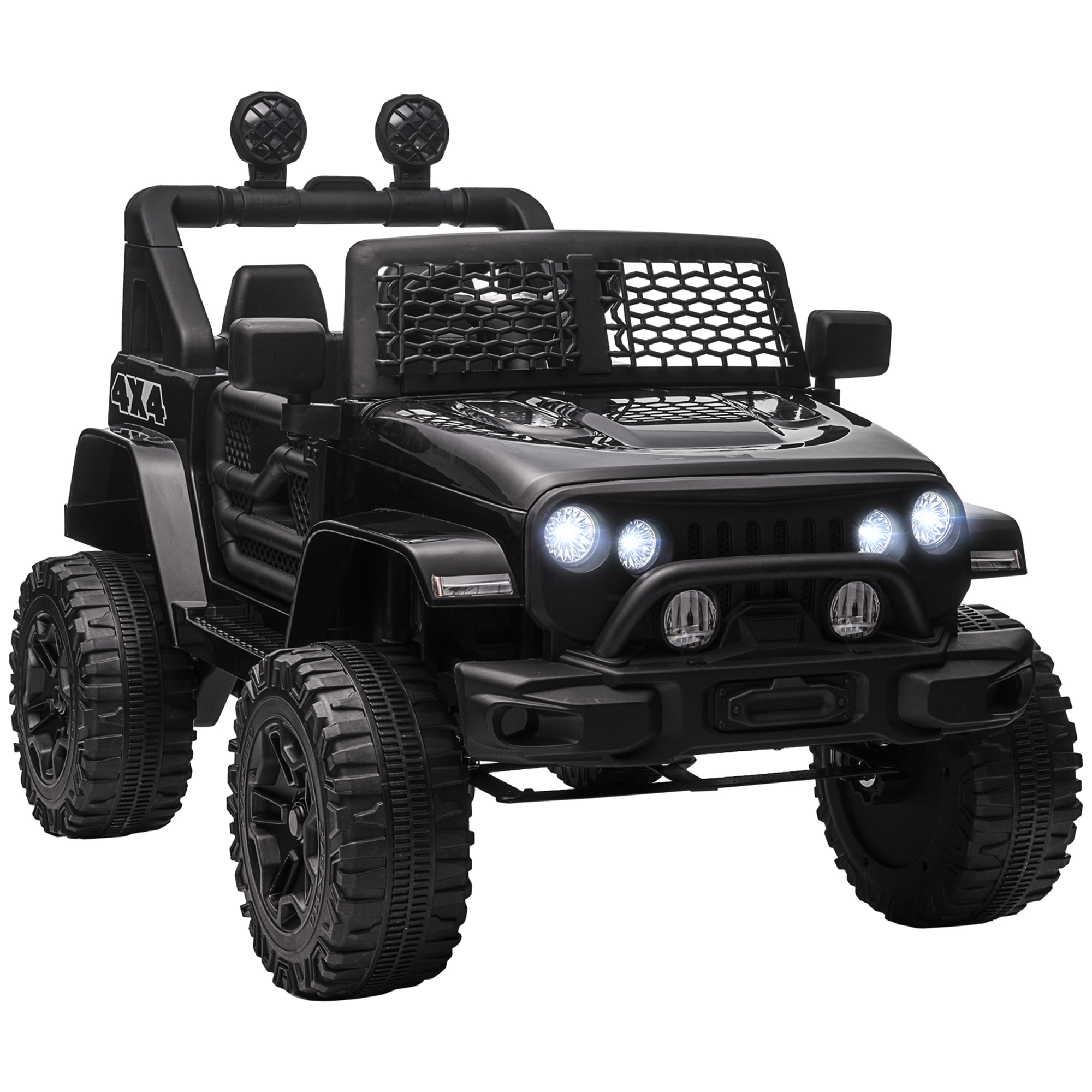 HOMCOM Coche eléctrico 4x4 para niños 12V con control remoto, luces y claxon - 3-6 años - negro