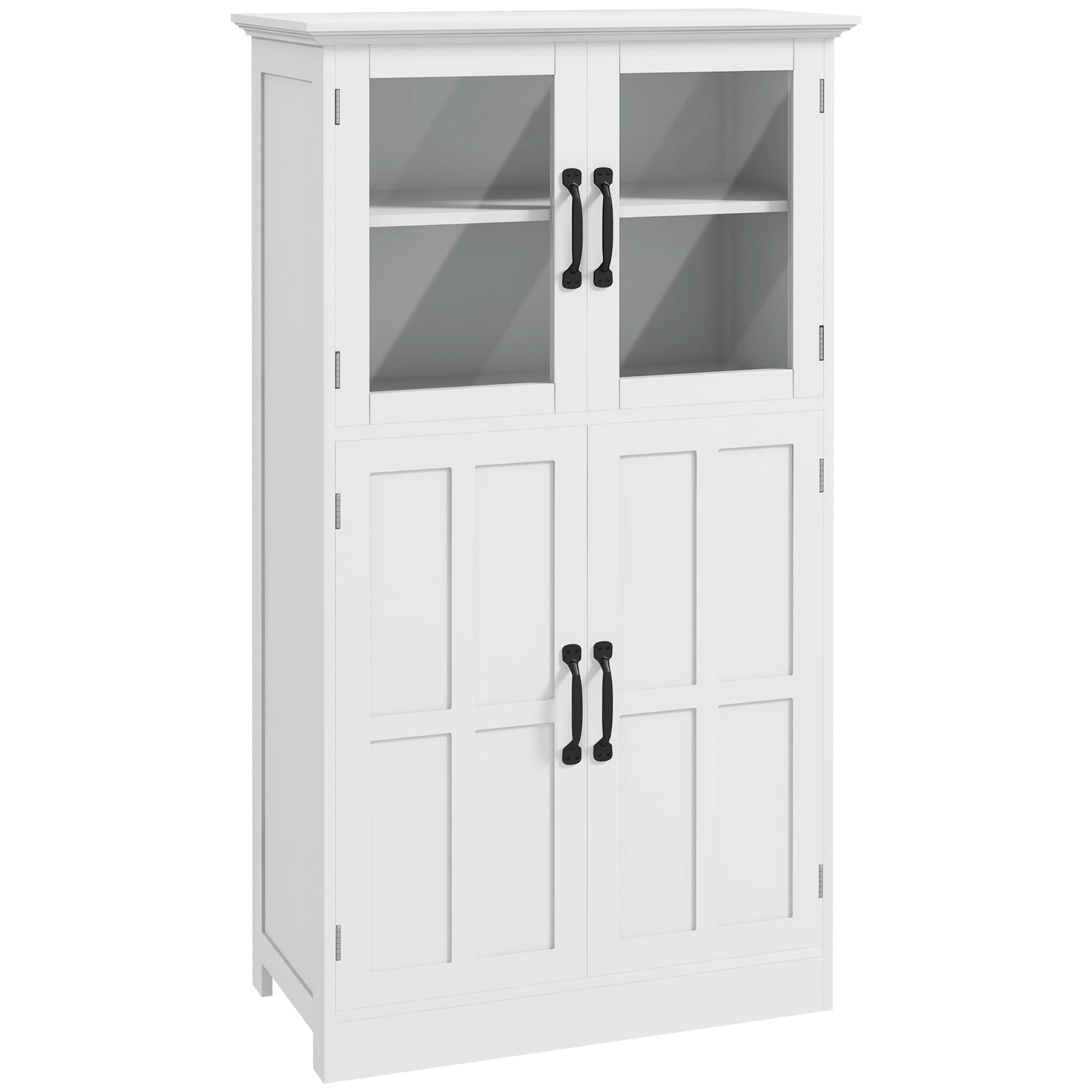 HOMCOM Buffet de cocina armario multi-almacenamiento 2 armarios, puertas de cristal, 4 estantes en madera blanco