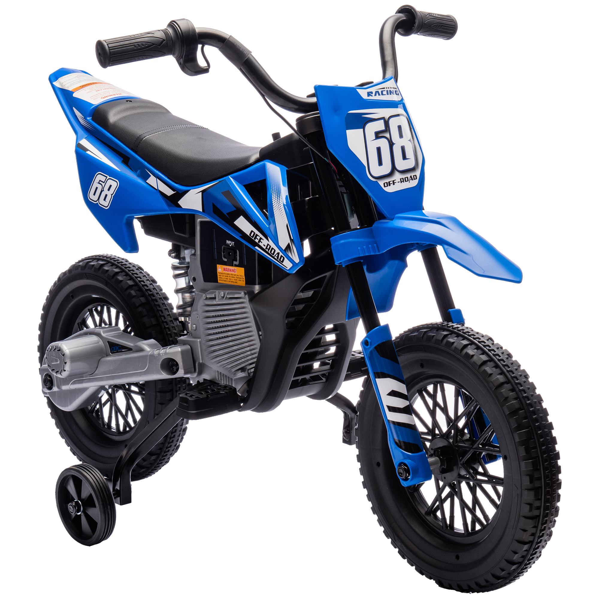 AIYAPLAY Moto Eléctrica para Niños, Control de Gas Manual, Ruedas de Entrenamiento, Música, Azul, 107 x 56 x 70 cm