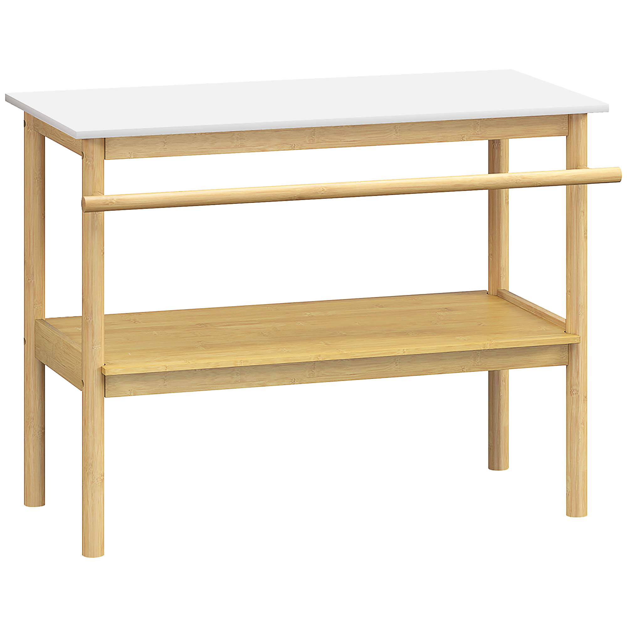 HOMCOM Estantería de baño almacenamiento, mueble baño de bambú de 2 niveles con barra para toallas estante abierto