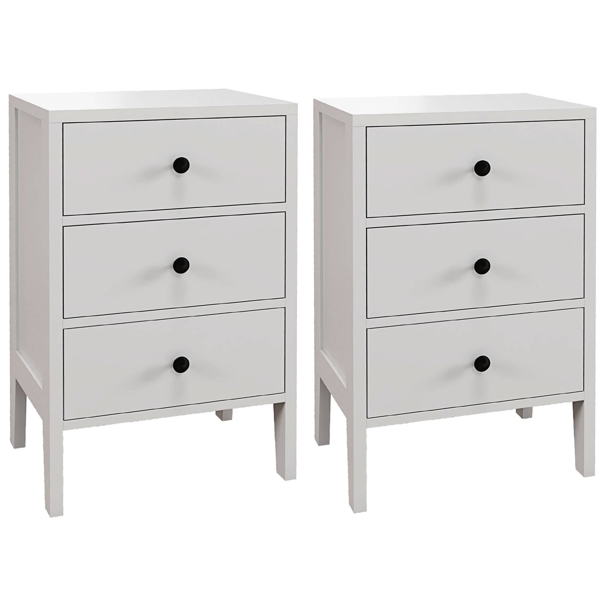 HOMCOM Conjunto de 2 mesitas de noche mesitas auxiliares 3 cajones para habitación de madera 40x30x64 cm Blanco   Aosom España