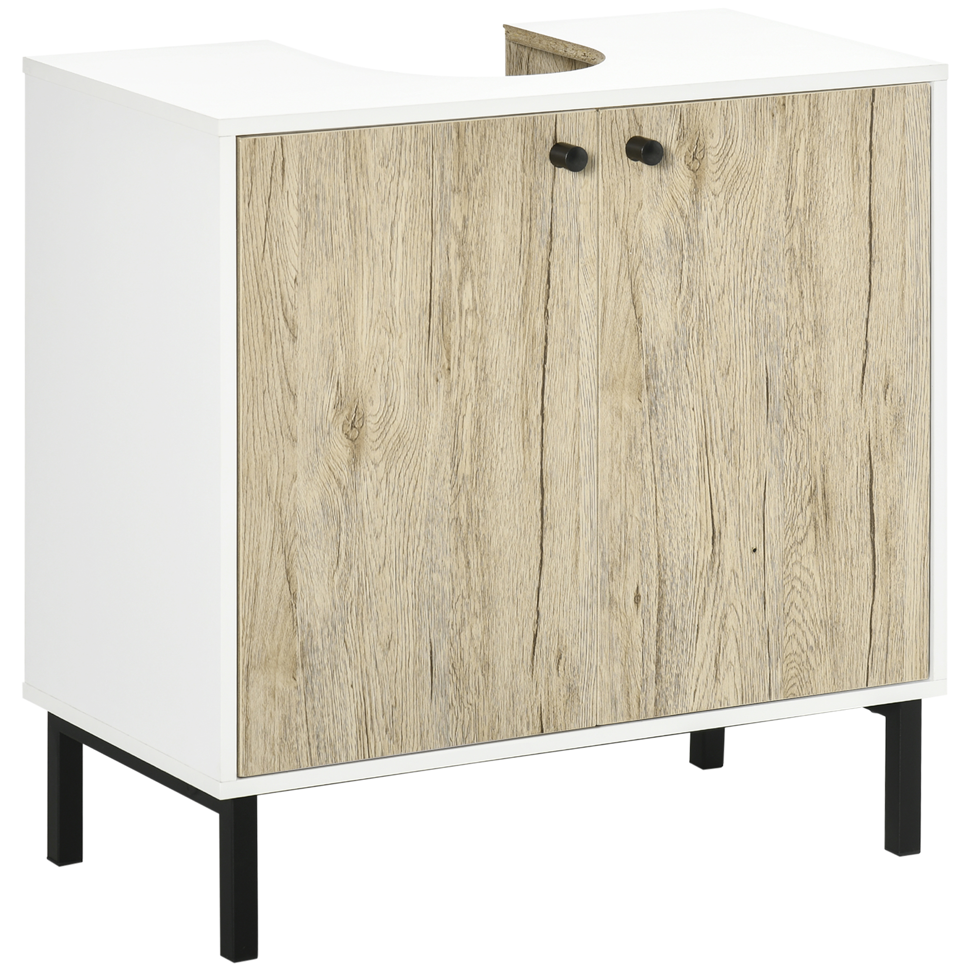kleankin Mueble bajo lavabo moderno con pie metálico doble puerta 60 x 30 x 60 cm - blanco y madera