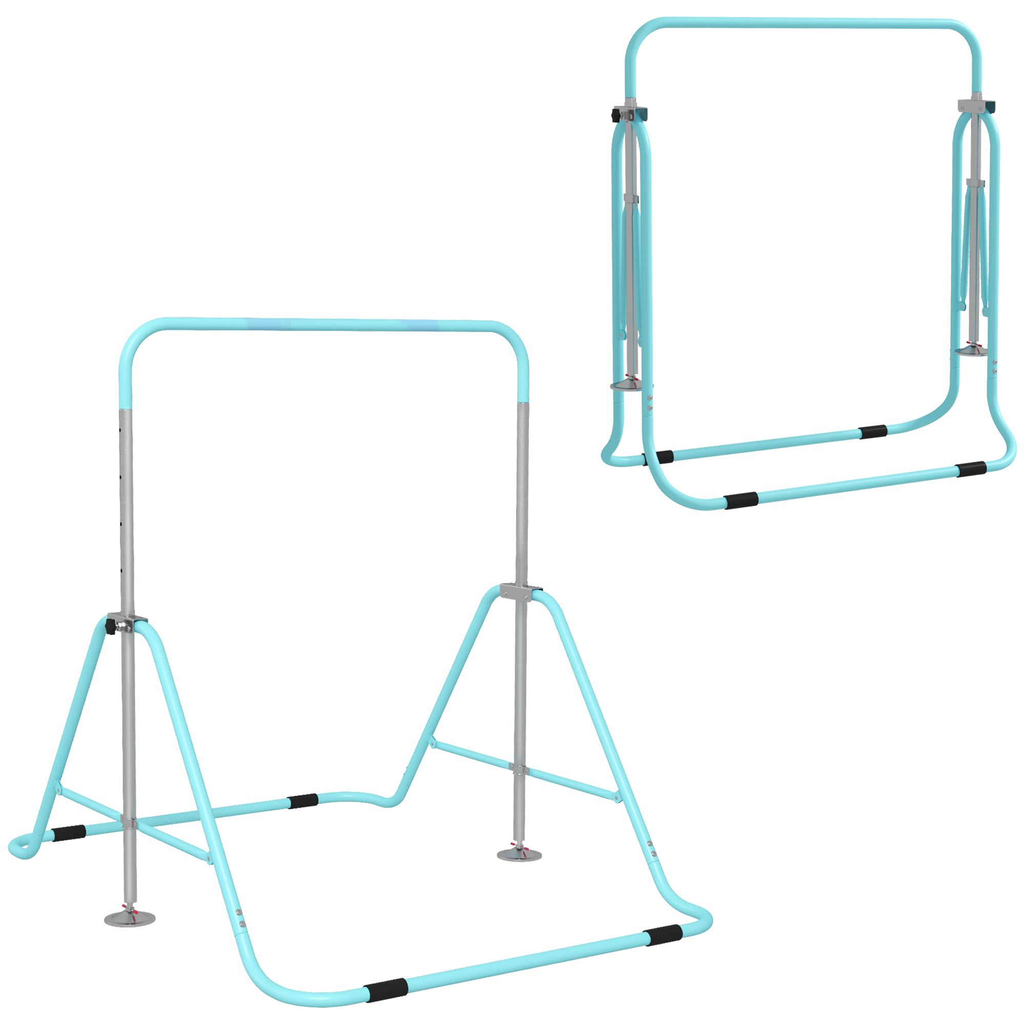 HOMCOM Barra fija de gimnasia para niños plegable altura regulable de 88 a 128 cm verde