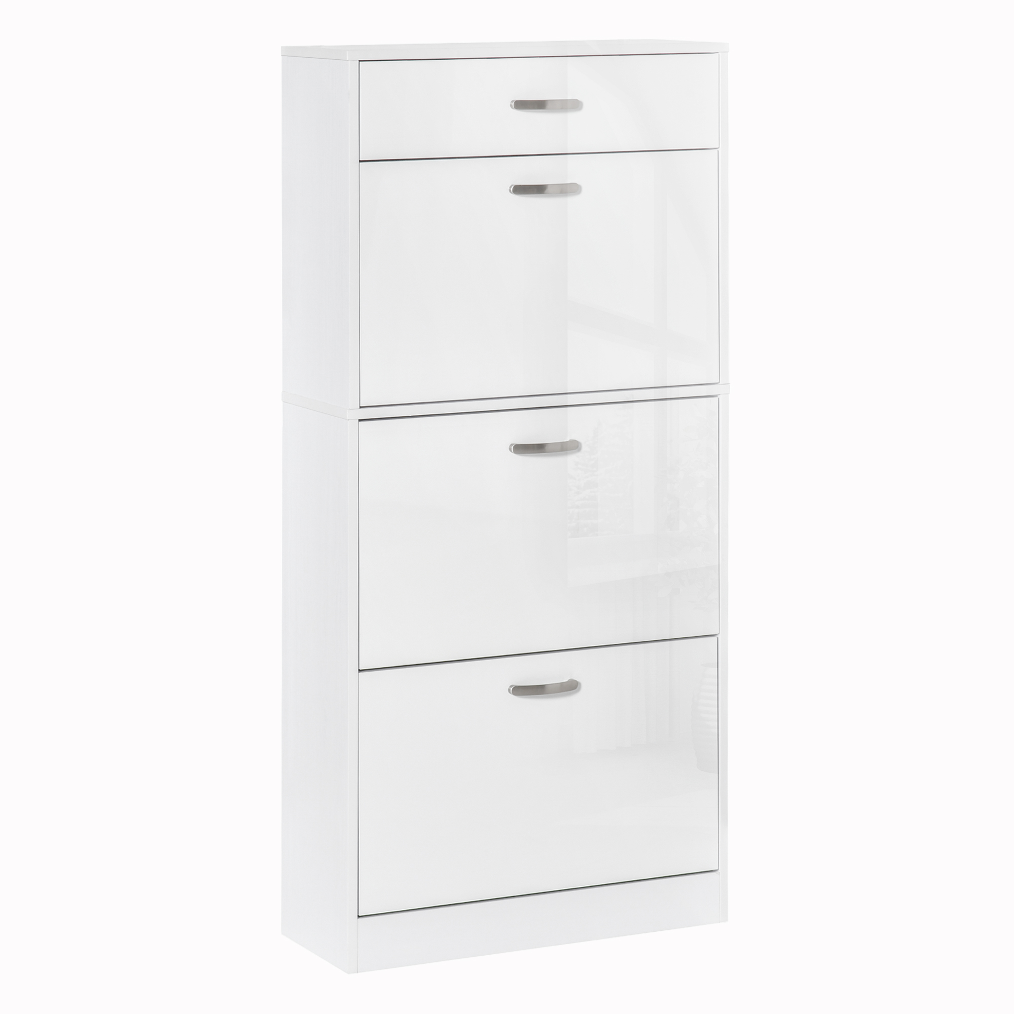 HOMCOM Mueble de Zapatos - 3 Puertas abatibles y cajón Deslizante - dim. 62L x 24An x 135Al cm - asas aluminio Paneles Partículas Blanco