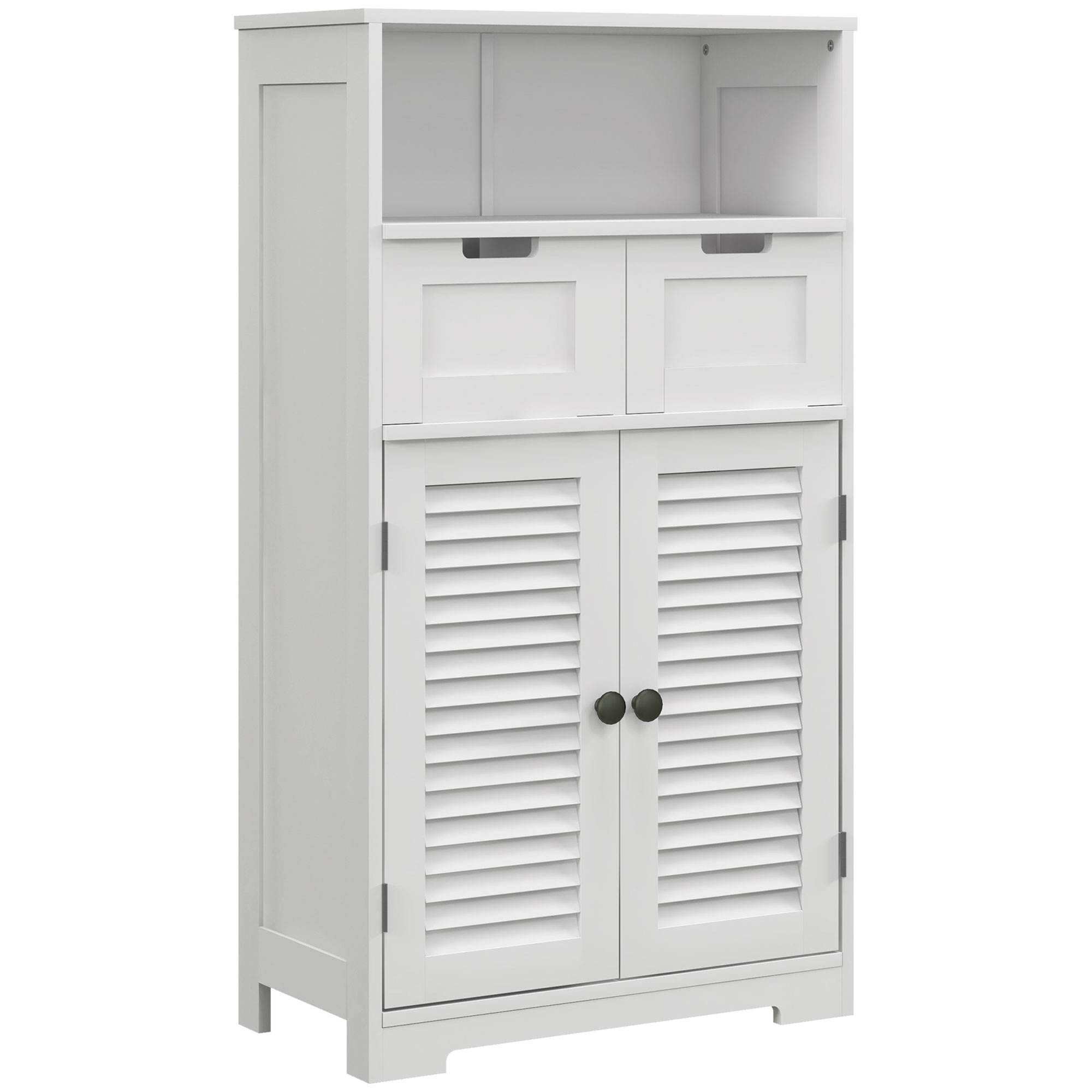 kleankin Mueble de baño armario 2 puertas estante ajustable 2 cajones nicho 61 x 30.5 x 109.5 cm blanco