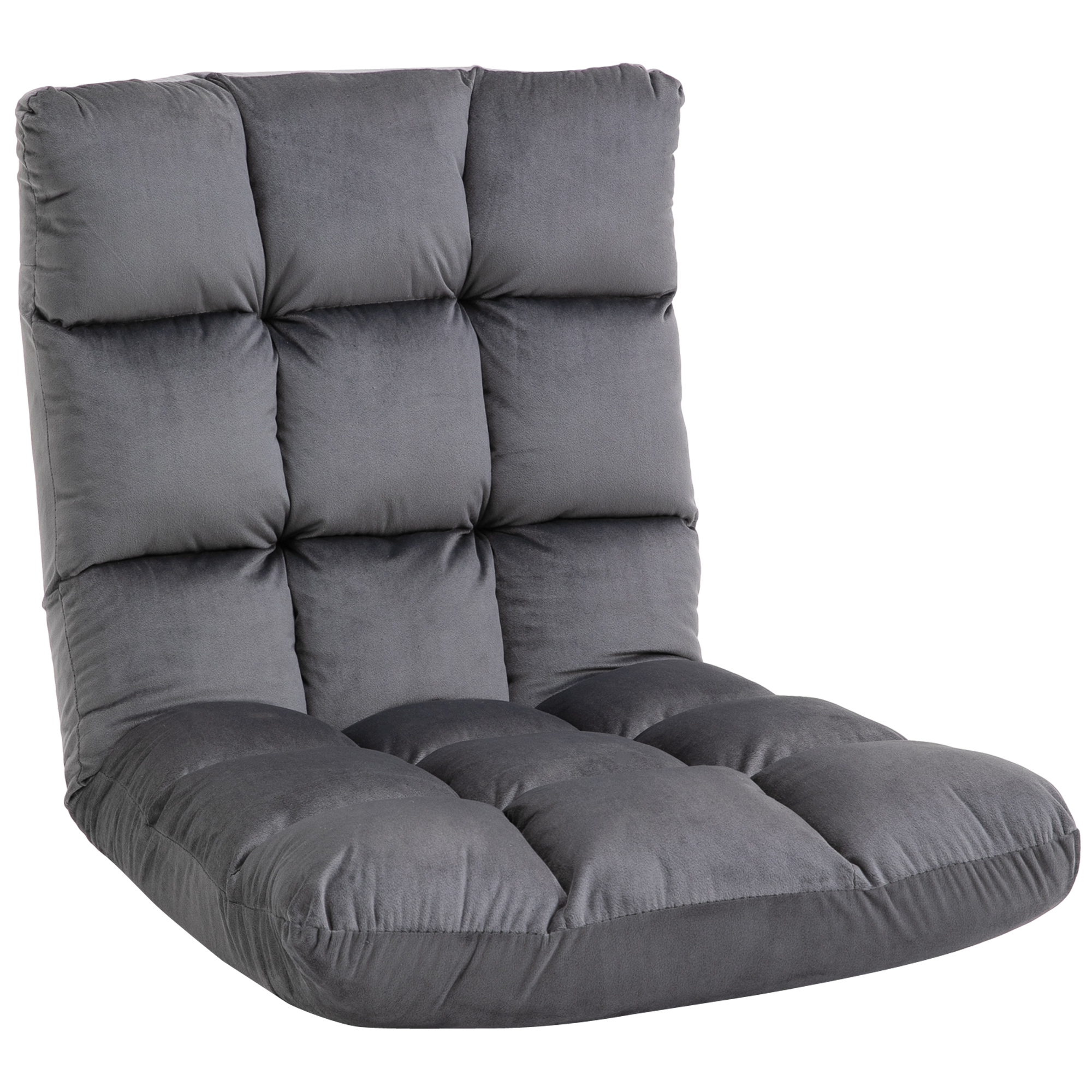 HOMCOM Sillón Convertible Sillón Perezoso Gran Confort Inclinación de Respaldo Multiposiciones 90°-180° Franela de poliéster acolchado Gris oscuro