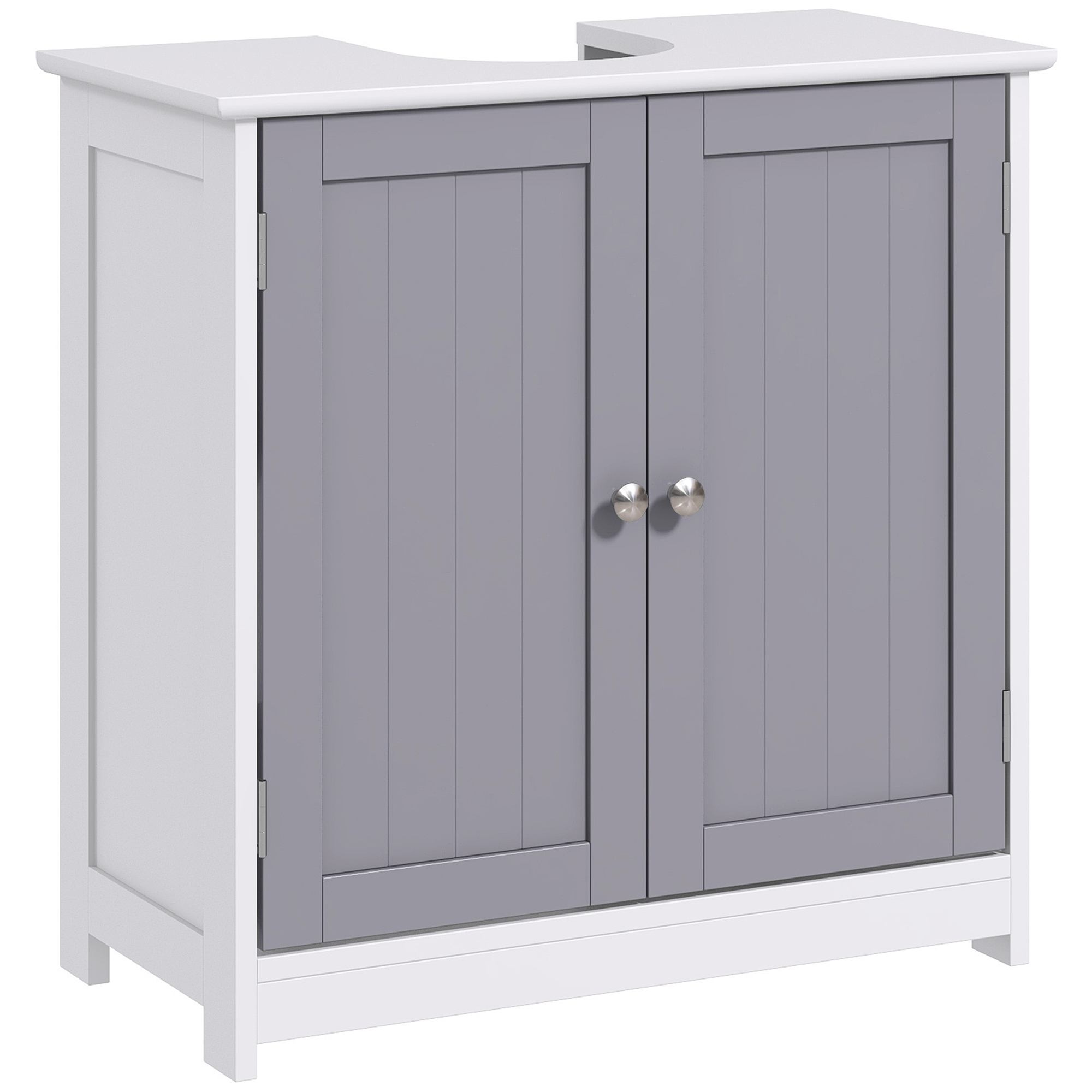 Kleankin Mueble de baño bajo lavabo - mueble de lavabo - armario de 2 puertas con estante - medidas 60L x 30An x 60Al cm - en madera gris blanco