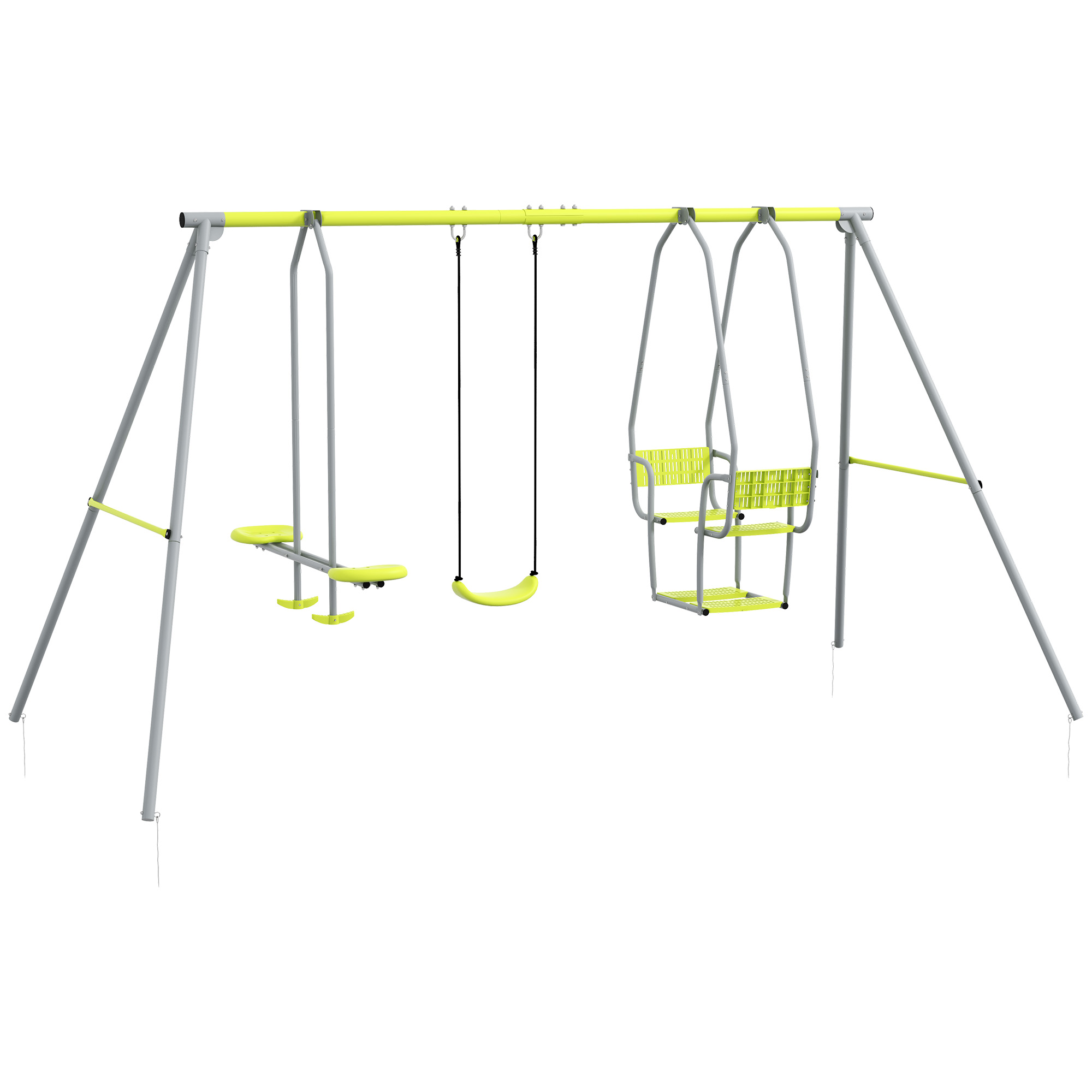 Outsunny 3 en 1 columpio portico para niños con 2 cara a cara y 1 asiento de columpio capacidad máxima 225 kg Verde | Aosom España