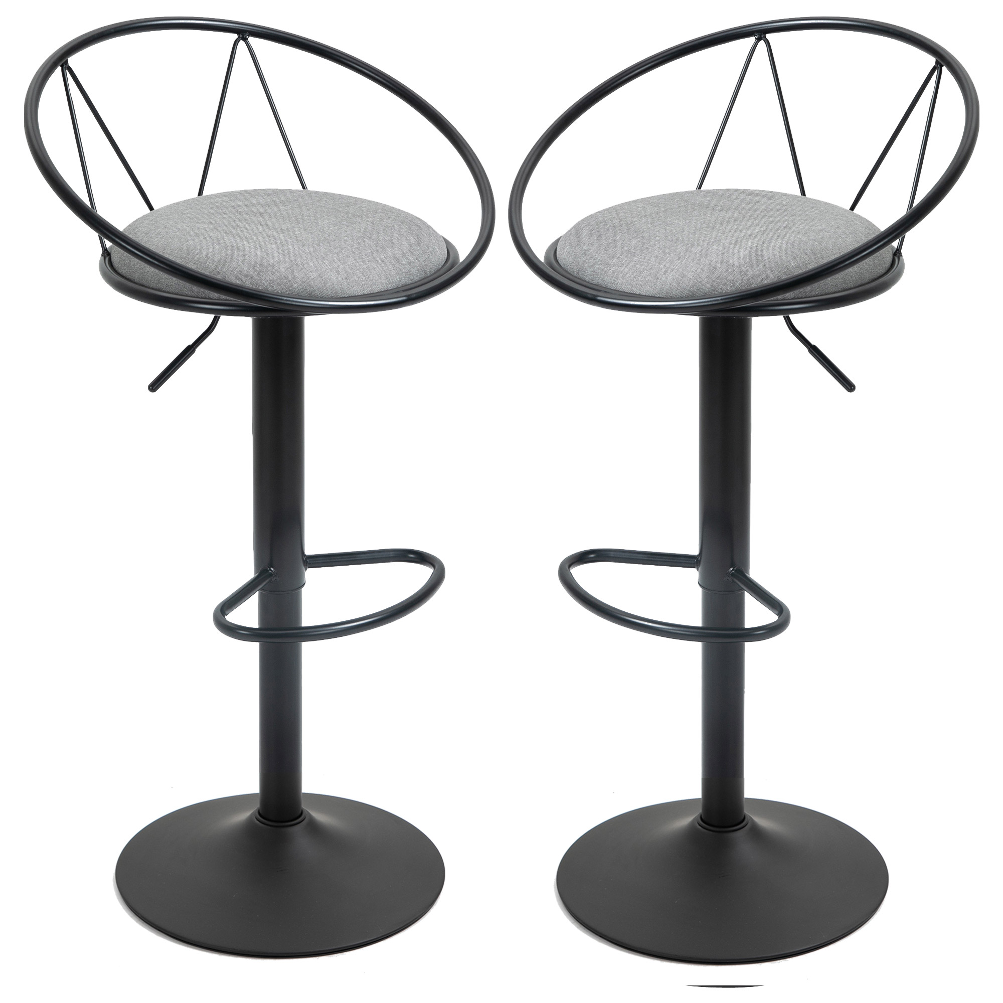 HOMCOM Conjunto de 2 taburetes de Bar Diseño neo-retro ajustable giratorio con reposapiés metal Negro Lino Gris