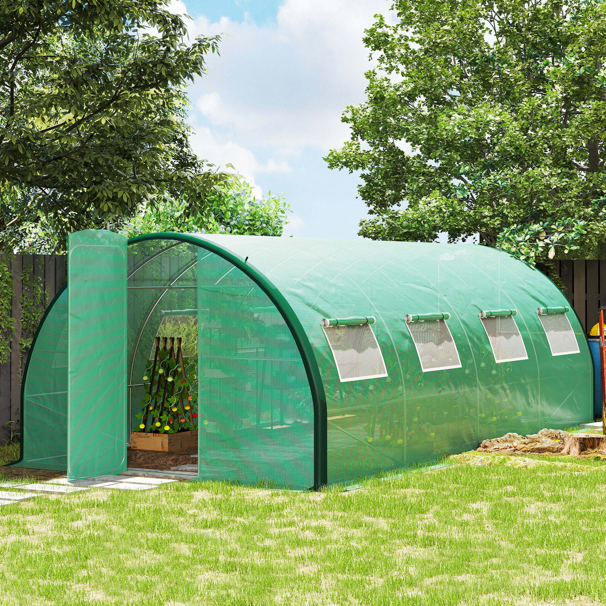 Outsunny Polyethylene Upgraded Structure Walk-in Polytunnel Greenhouse, 6 x 3(m), Green 2