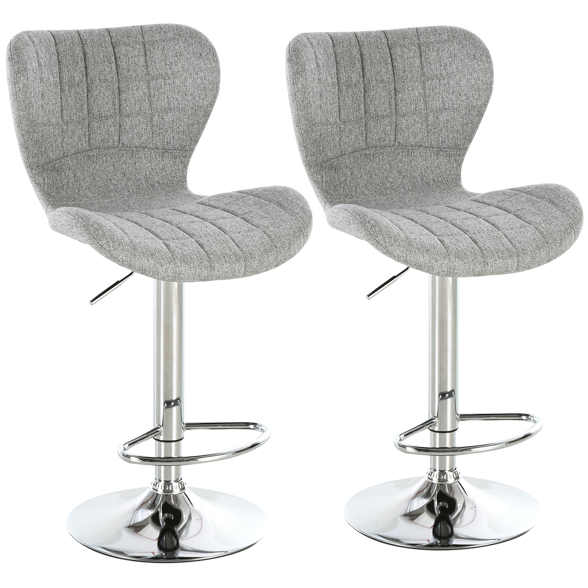 HOMCOM Conjunto de 2 Taburetes de Bar Diseño Contemporáneo Altura de Asiento Ajustable 59-81 cm Giratorio 360° Lino Gris