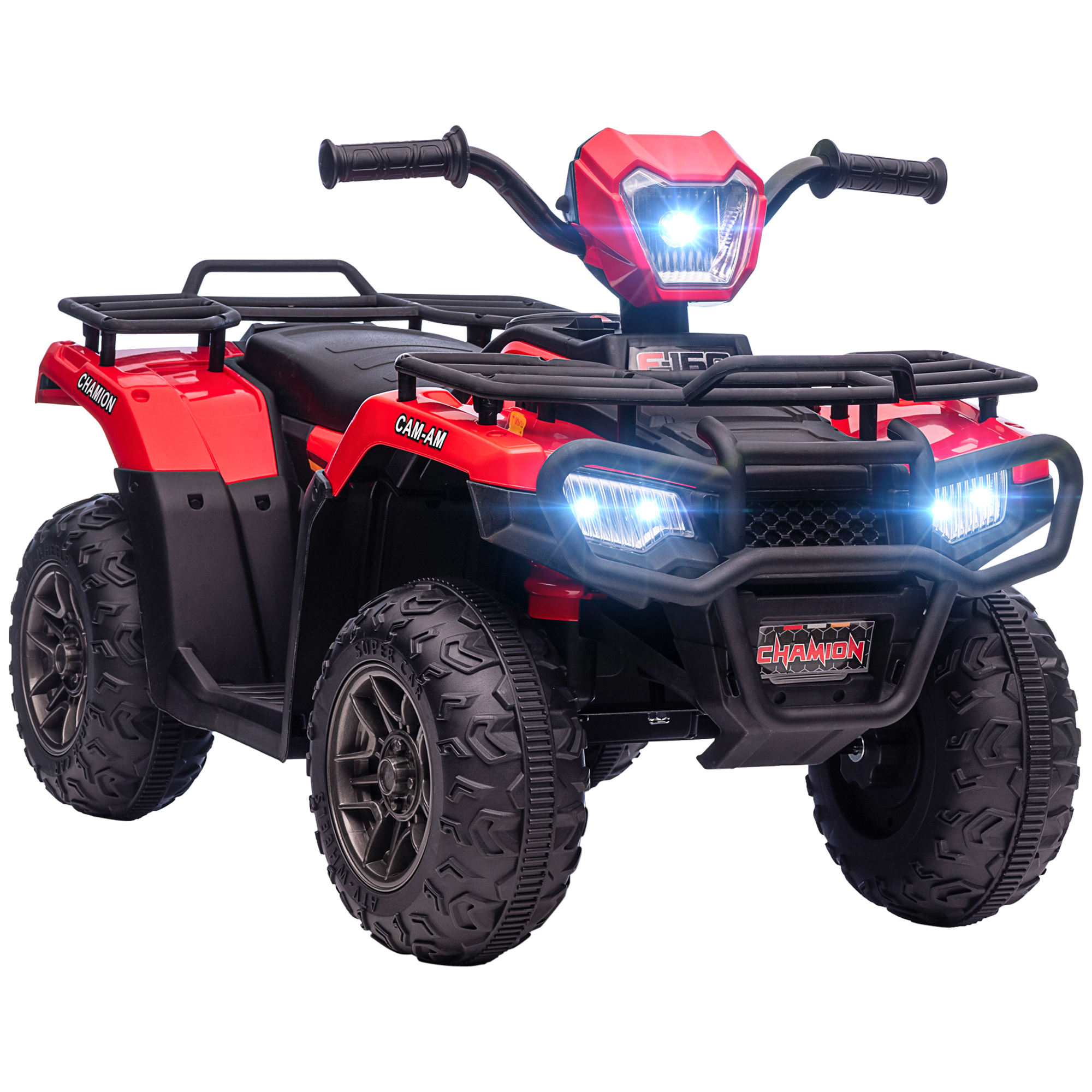 HOMCOM Quad Eléctrico para Niños, máx. 4 km/h, a partir de 3 años, Luces LED, Conector de Música, negro y rojo 88 x 45 x 50 cm