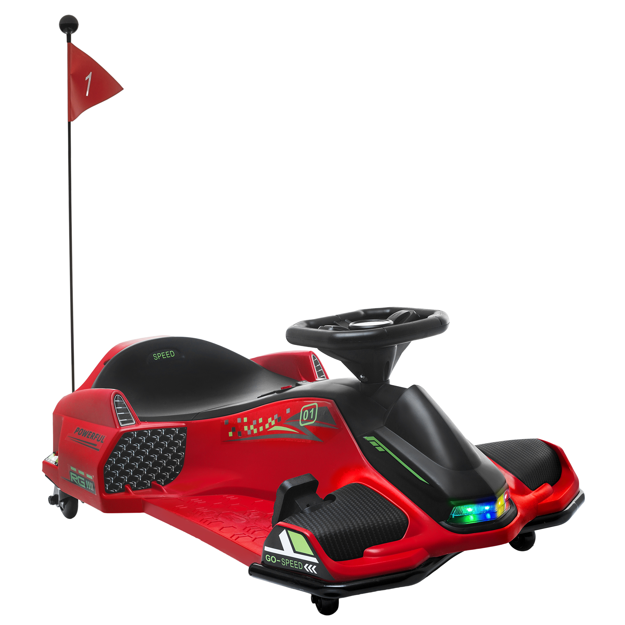 HOMCOM Go Kart Eléctrico para Niños 8-12 Años Velocidad 3-8 km/h para Drifting con Luces y Música, Rojo