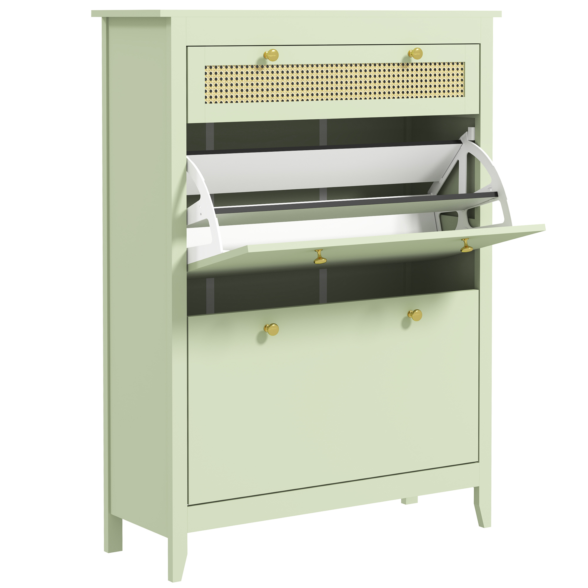 HOMCOM Zapatero para 12 Pares de Zapatos, con 1 cajón extraíble, 2 cajones abatibles, Cómoda de Zapatos, 88 x 30 x 120 cm, Verde