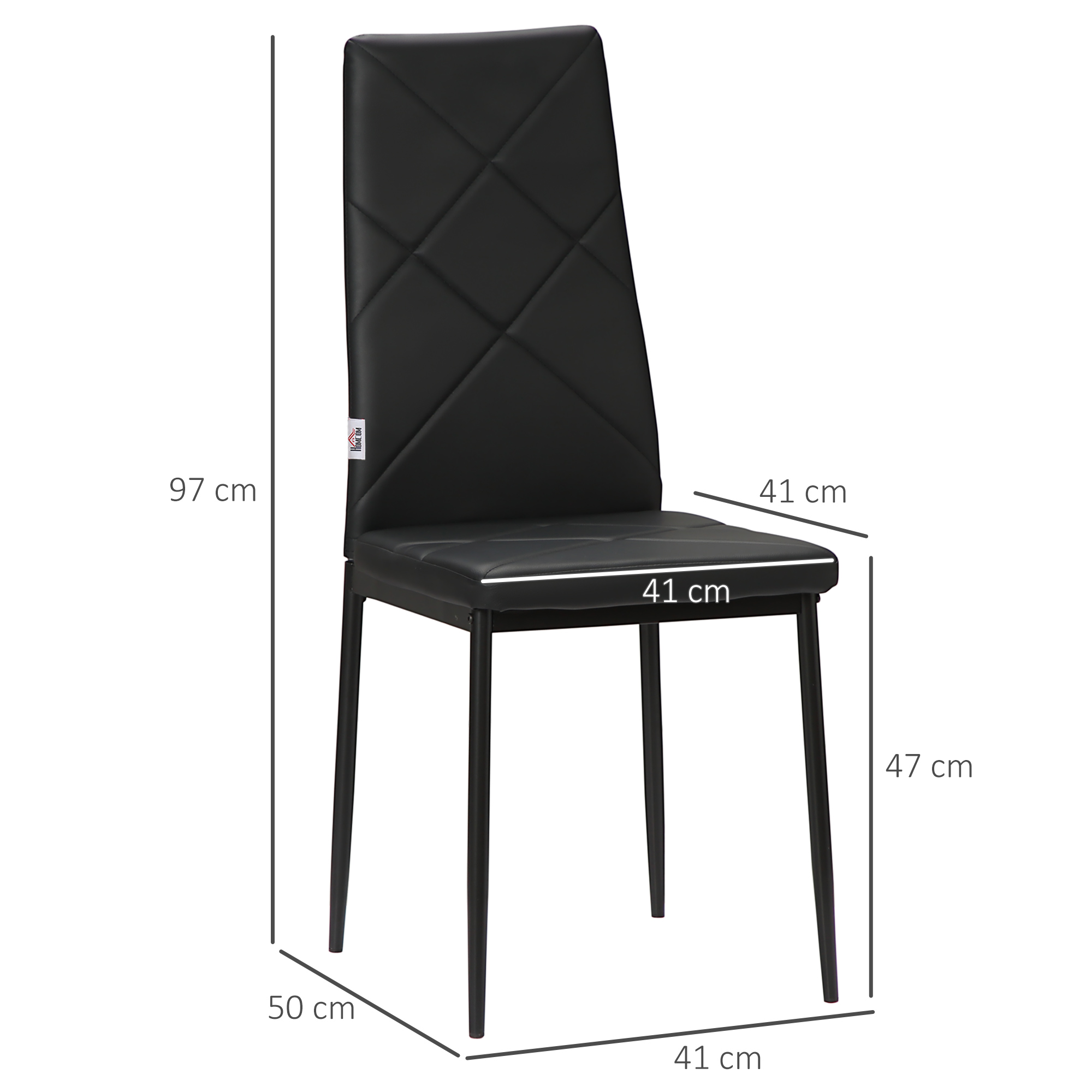 HOMCOM Set of 4 Faux Leather Dining Chairs Black 3