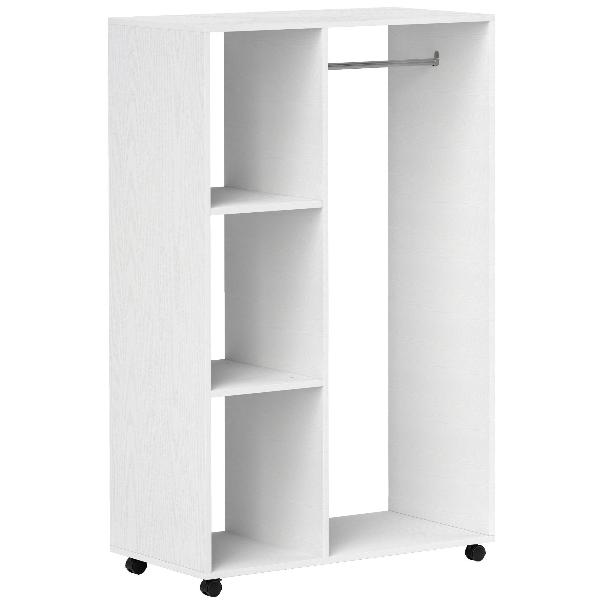 HOMCOM Armario en Ruedas, Ropero Móvil, Armario para Ropa, Colgador Móvil, 80 x 40 x 128 cm, Blanco