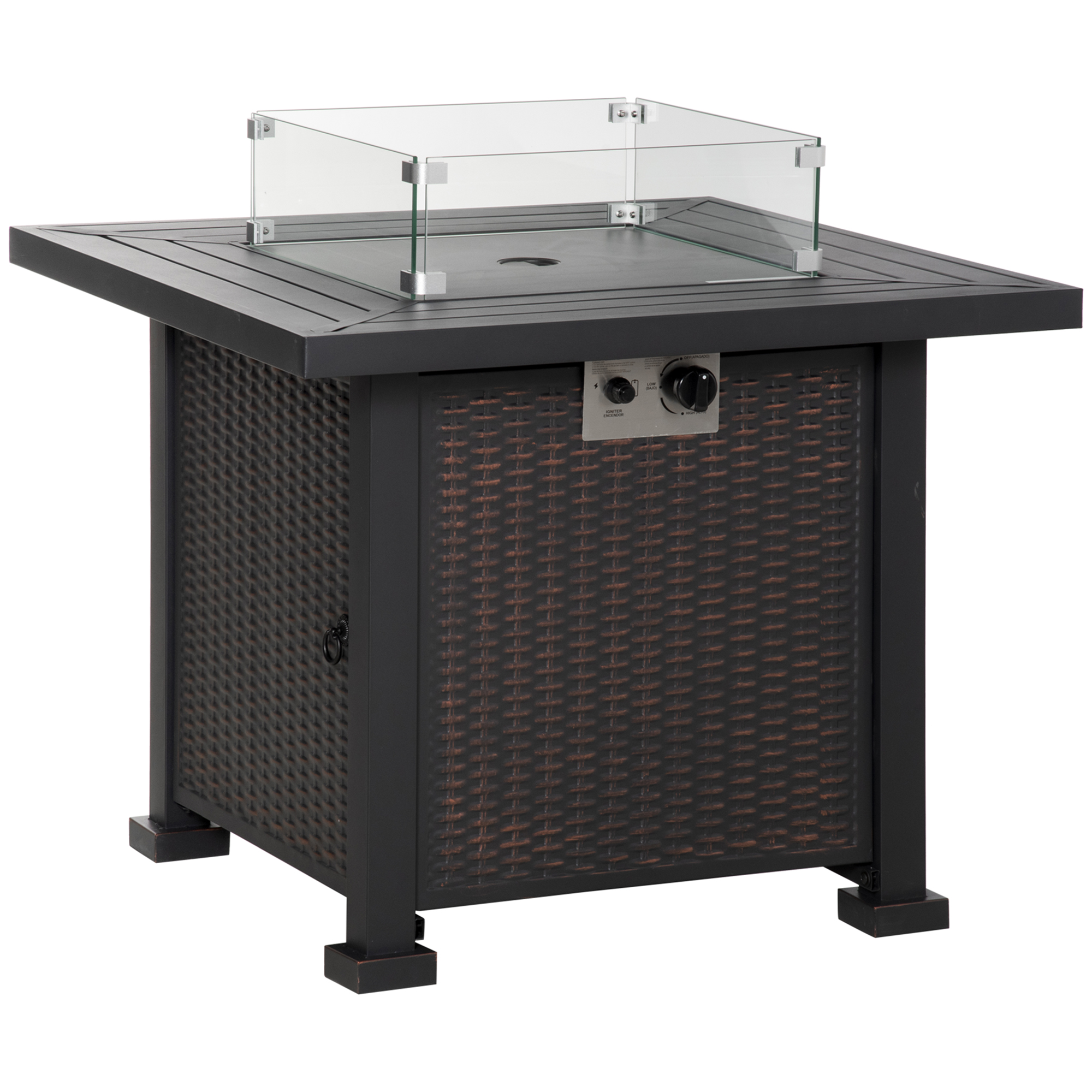 Product photograph of Outsunny Square Propane Gas Fire Pit Table 50000 Btu Rattan Smokeless Firepit Patio Heater W Glass Screen Beads Lid 82cm X 82cm X 66cm Aosom Uk from Aosom UK