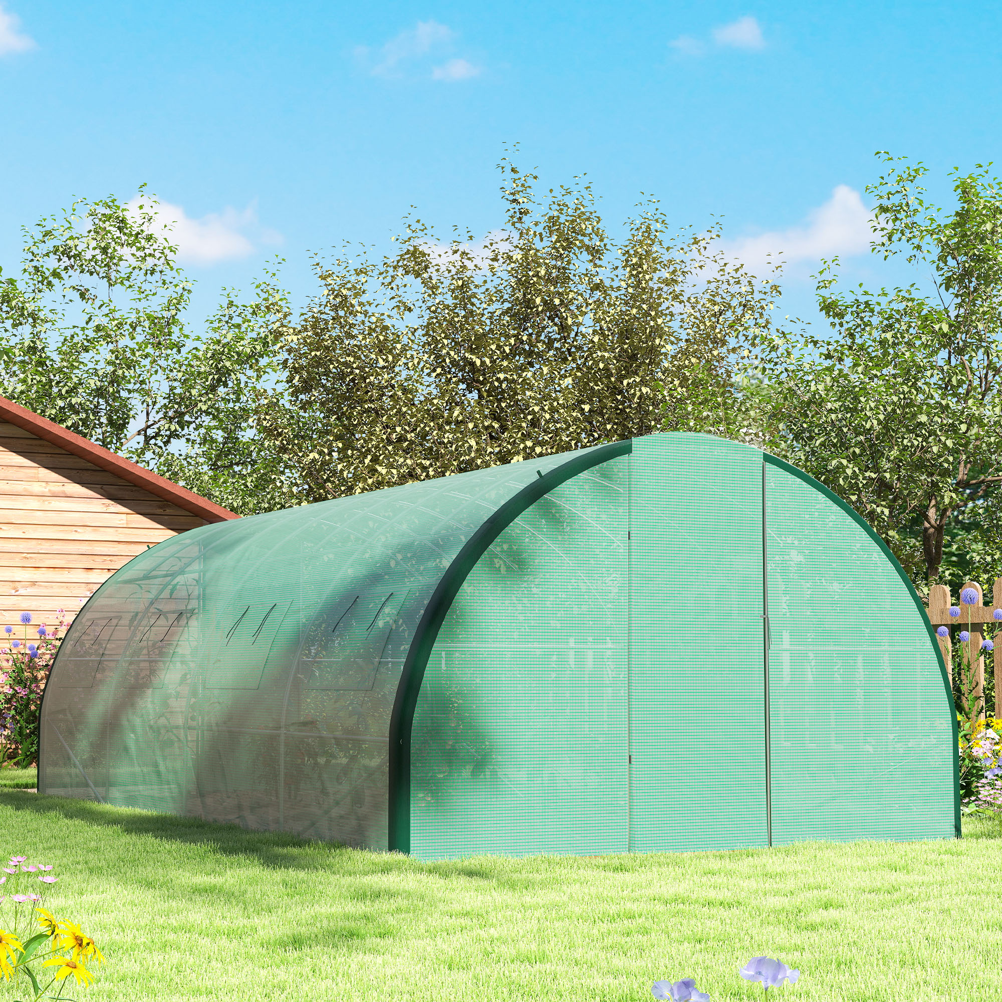 Outsunny Polyethylene Upgraded Structure Walk-in Polytunnel Greenhouse, 6 x 3(m), Green 9
