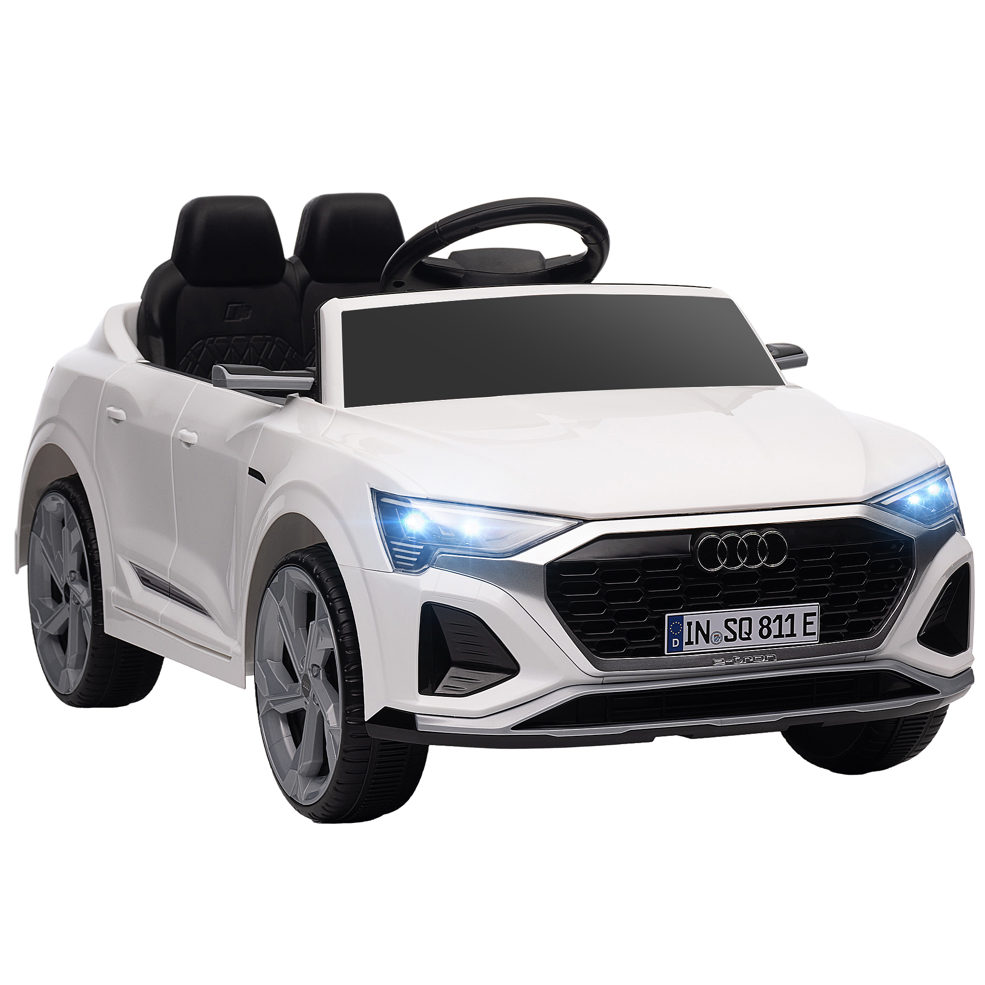 AIYAPLAY Coche eléctrico para niños, 12V Audi Q8, 3-5 km/h, Control remoto, Faros, Música, Blanco | Aosom España