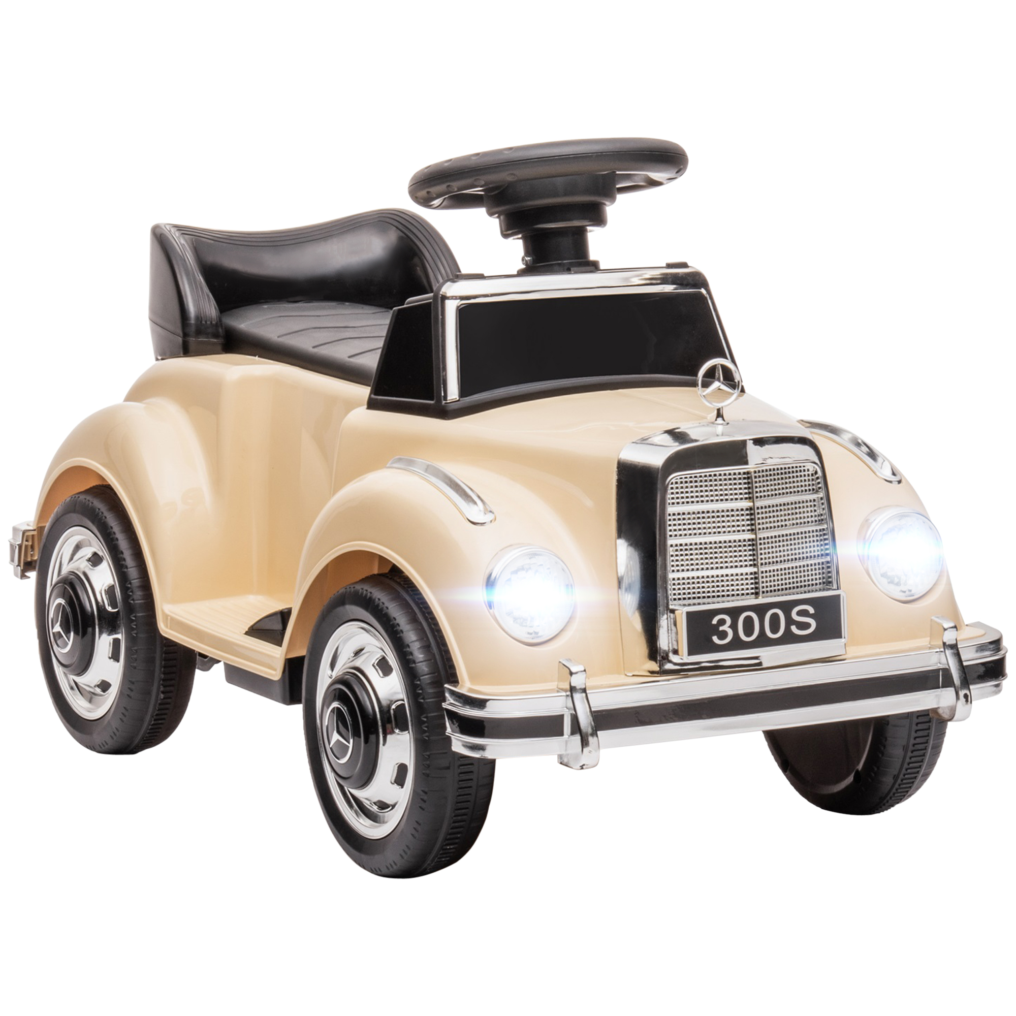 HOMCOM Coche Eléctrico para Niños 18-48 Meses Licencia Mercedes-Benz con Música, Beige