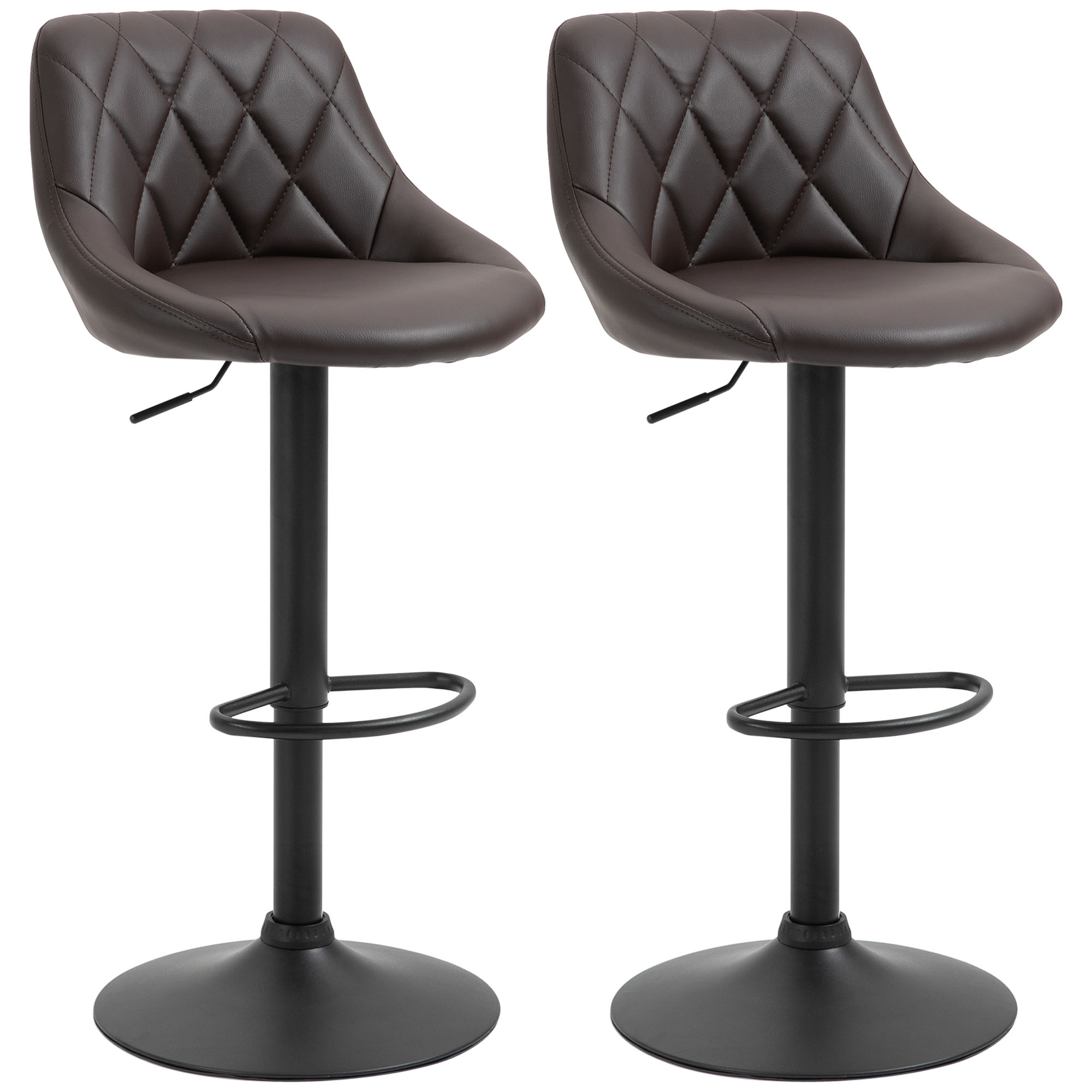 HOMCOM Set 2 Taburetes de Bar, Altura Ajustable con Base de Metal y Asiento de Piel Sintética, Taburetes Modernos con Respaldo y Reposapiés, 46x48x83-104 cm, Marrón y Negro