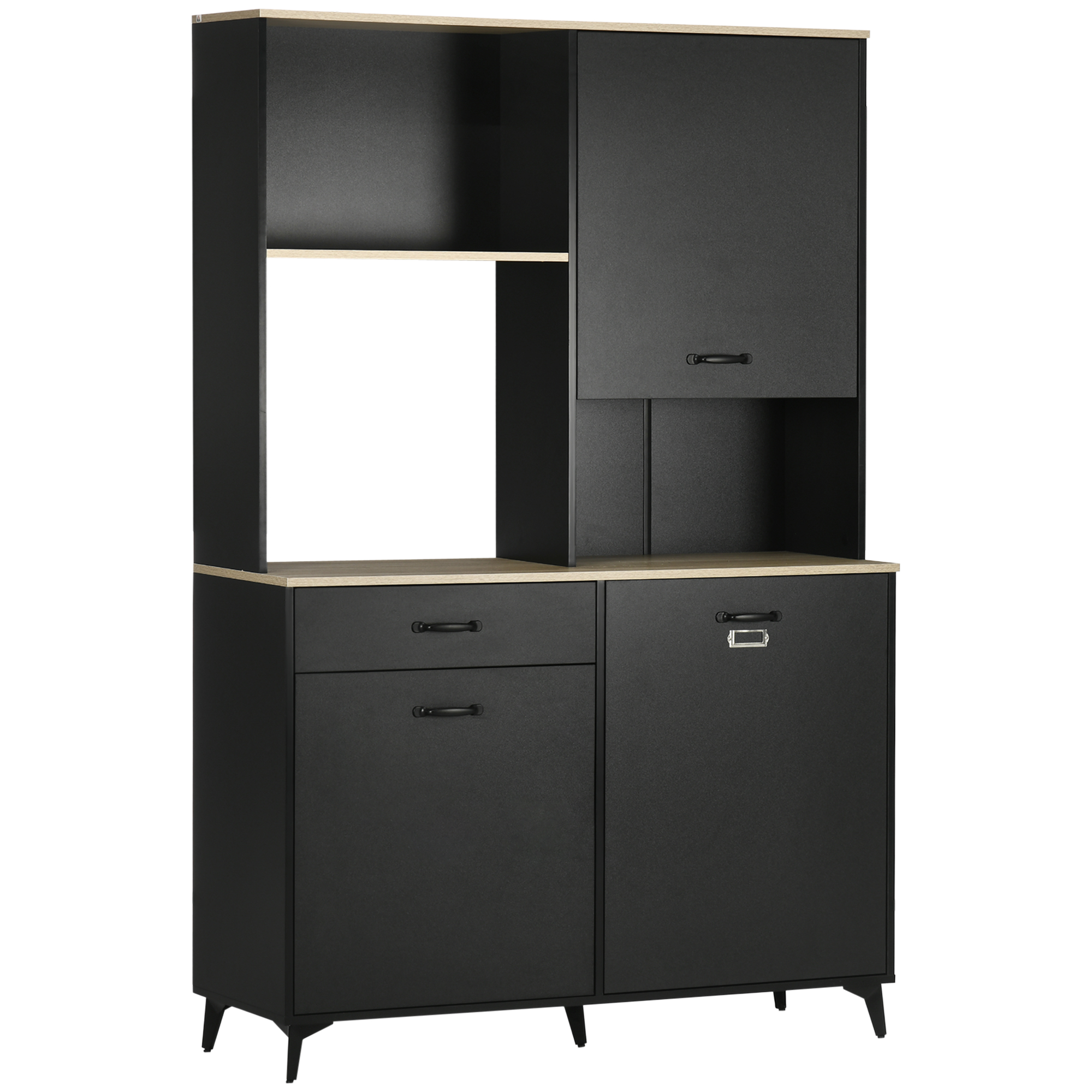 HOMCOM Buffet alto design industrial multi-almacenamiento - 3 puertas con estante, cajón, nicho, amplia superficie - metal negro