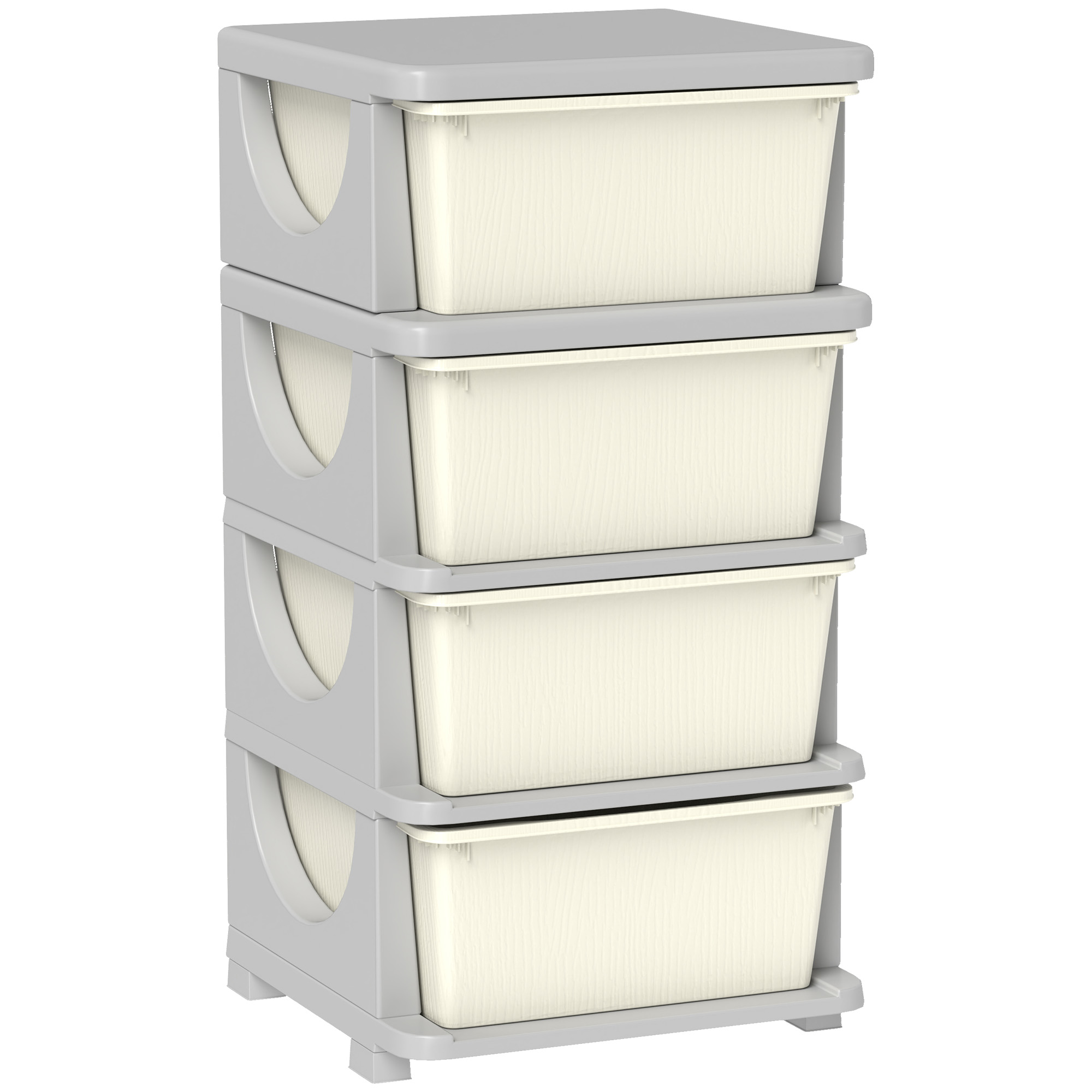 HOMCOM Cajas de almacenamiento para niños, 4 grandes cajones, bordes redondeados, plástico, 37x37x76 cm, Crema
