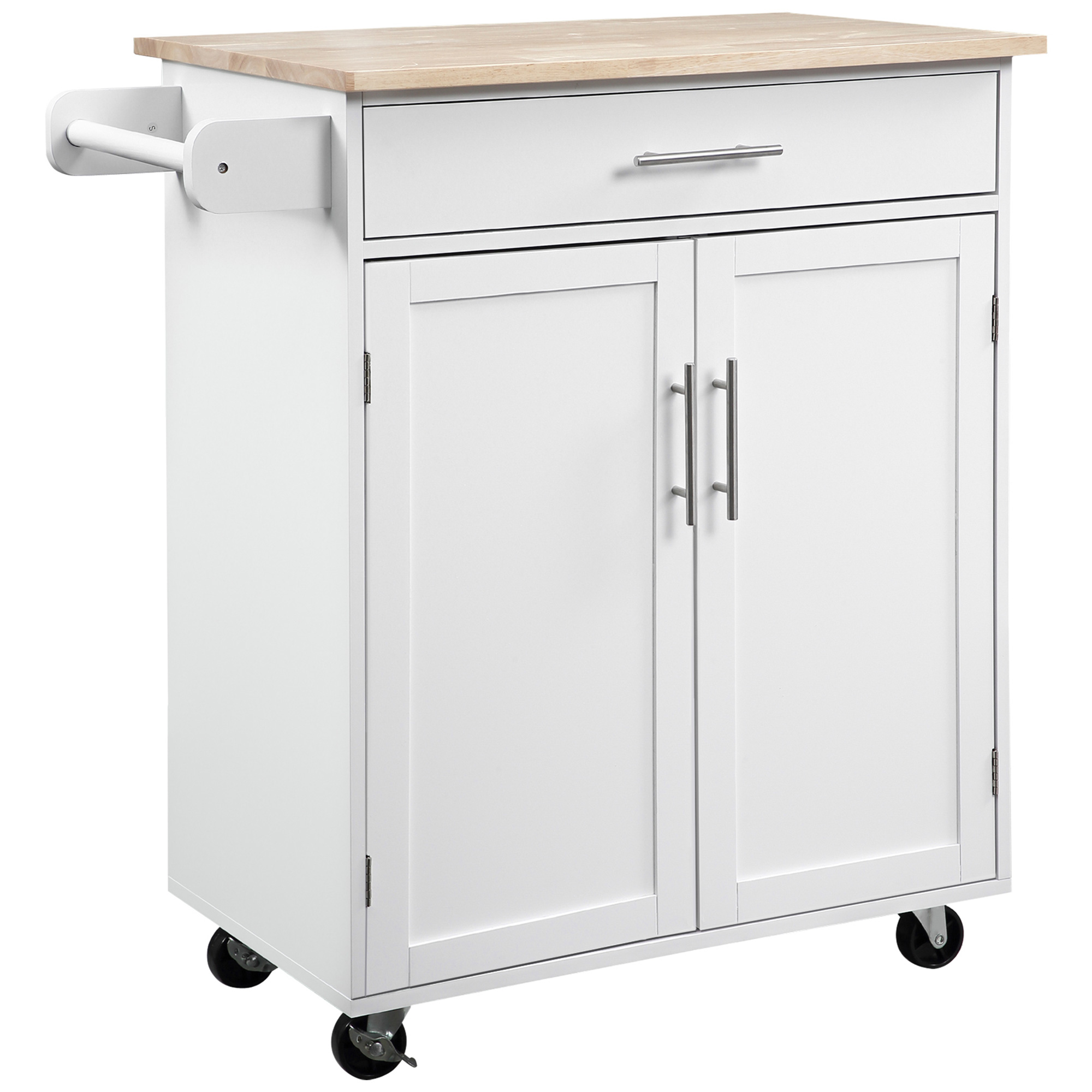 HOMCOM Carrito de Cocina con Ruedas Carrito de Servicio Isla de Cocina con Cajón Armario y Soporte para Paños - blanco