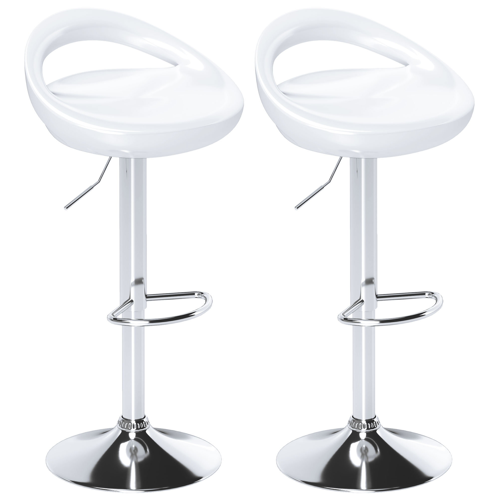 HOMCOM Set 2 Taburetes de Bar Giratorios con Reposapiés, Altura Ajustable Base de Acero Asiento de ABS, Blanco