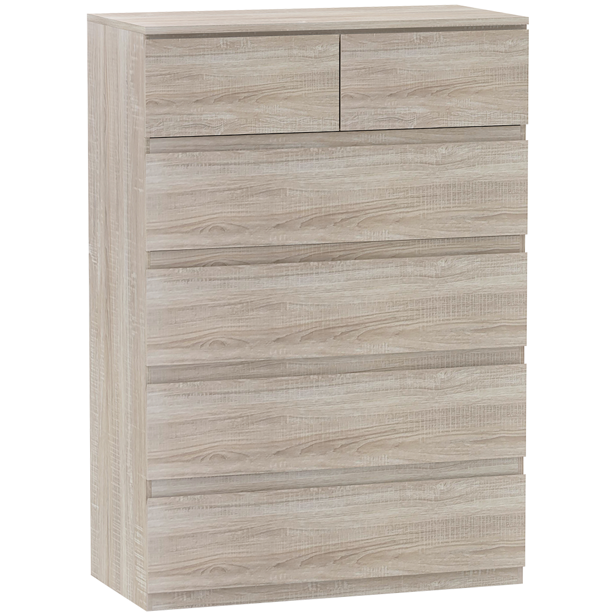 HOMCOM Cómoda 6 cajones mueble de almacenamiento sin tiradores diseño minimalista 80 x 39 x 115 cm madera natural