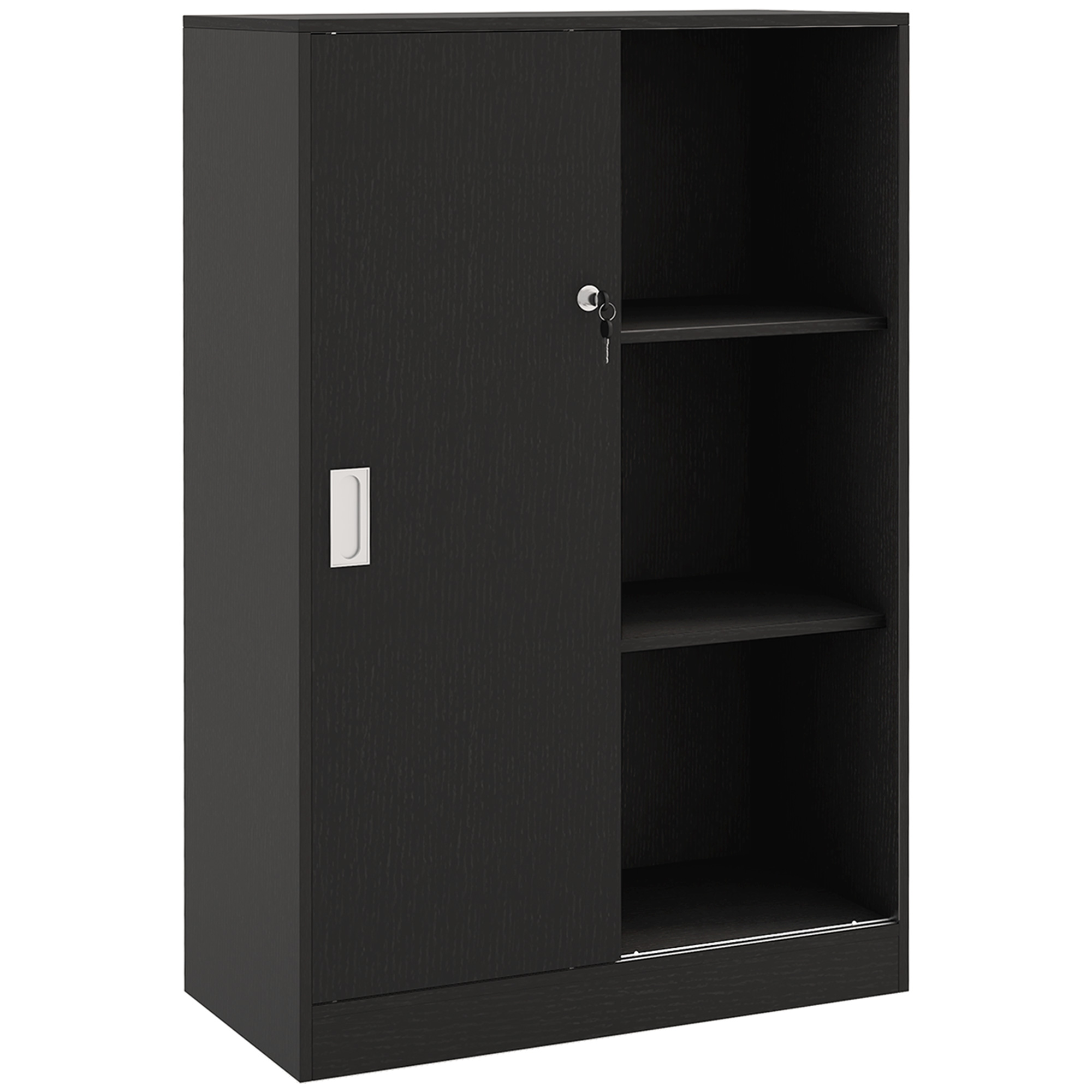 HOMCOM Armario de Oficina 2 Puertas correderas con cerradura dim. 80L x 40An x 120Al cm 2 estantes Paneles de Partículas Negro