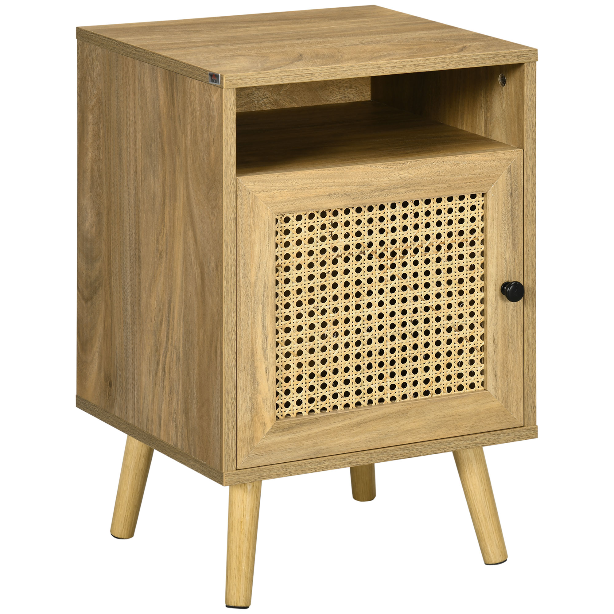 HOMCOM Mesa de noche mesita de noche con armario puerta cannage y nicho diseño vintage 39 x 35 x 60 cm madera natural