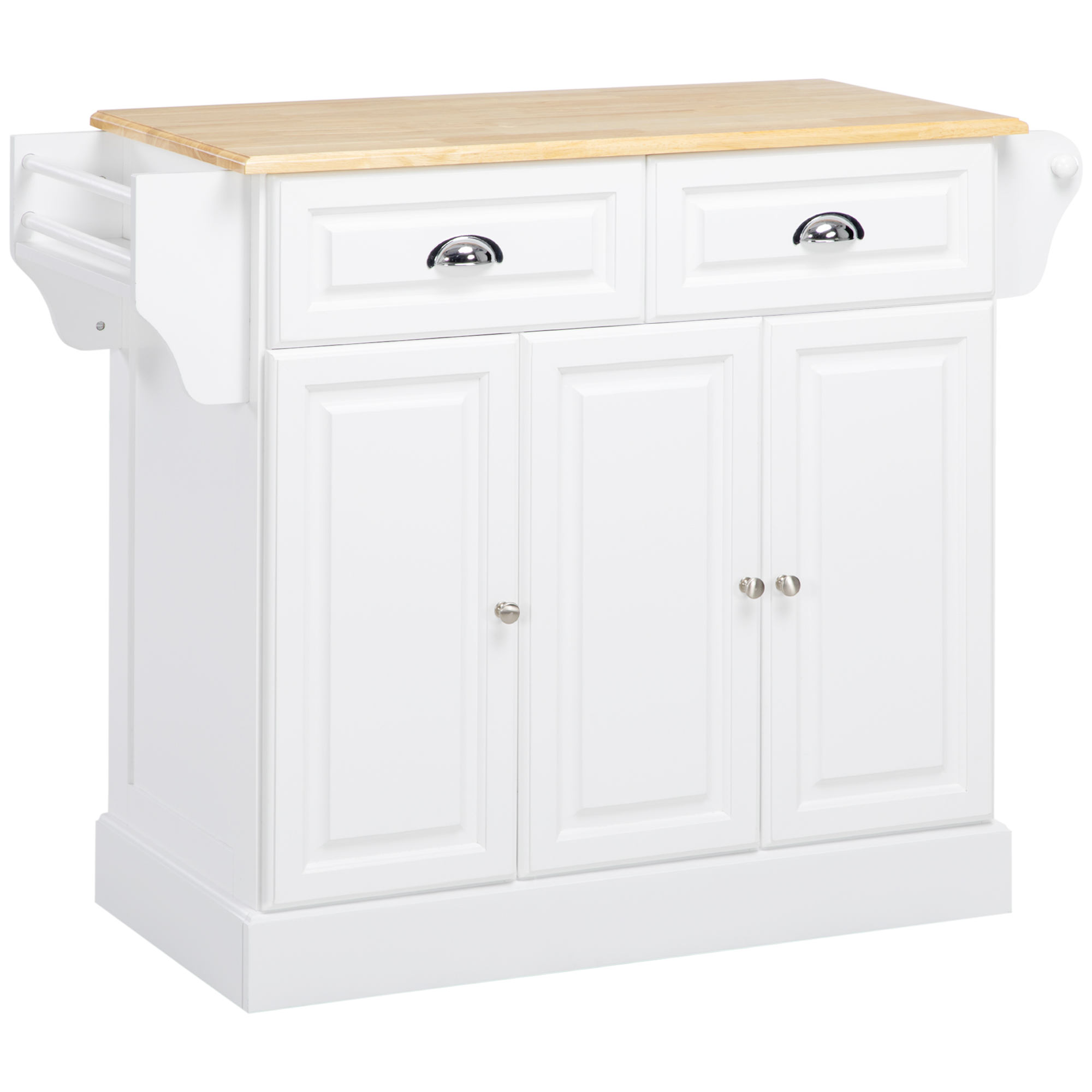 HOMCOM Carrello da Cucina su Ruote Isola da Cucina con 2 Cassetti Porta Spezie e Porta asciugamani 110x45x91 cm Bianco