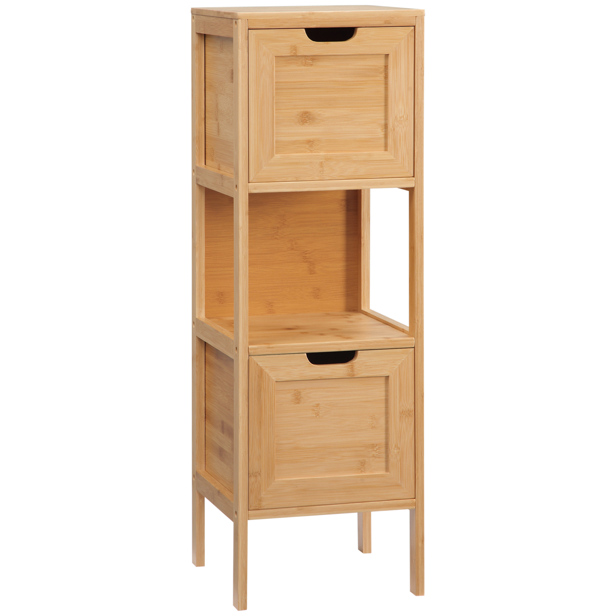 kleankin Mueble de almacenamiento columna para baño en bambú 2 cajones y 1 estante - dim. 30L x 30l x 90H cm