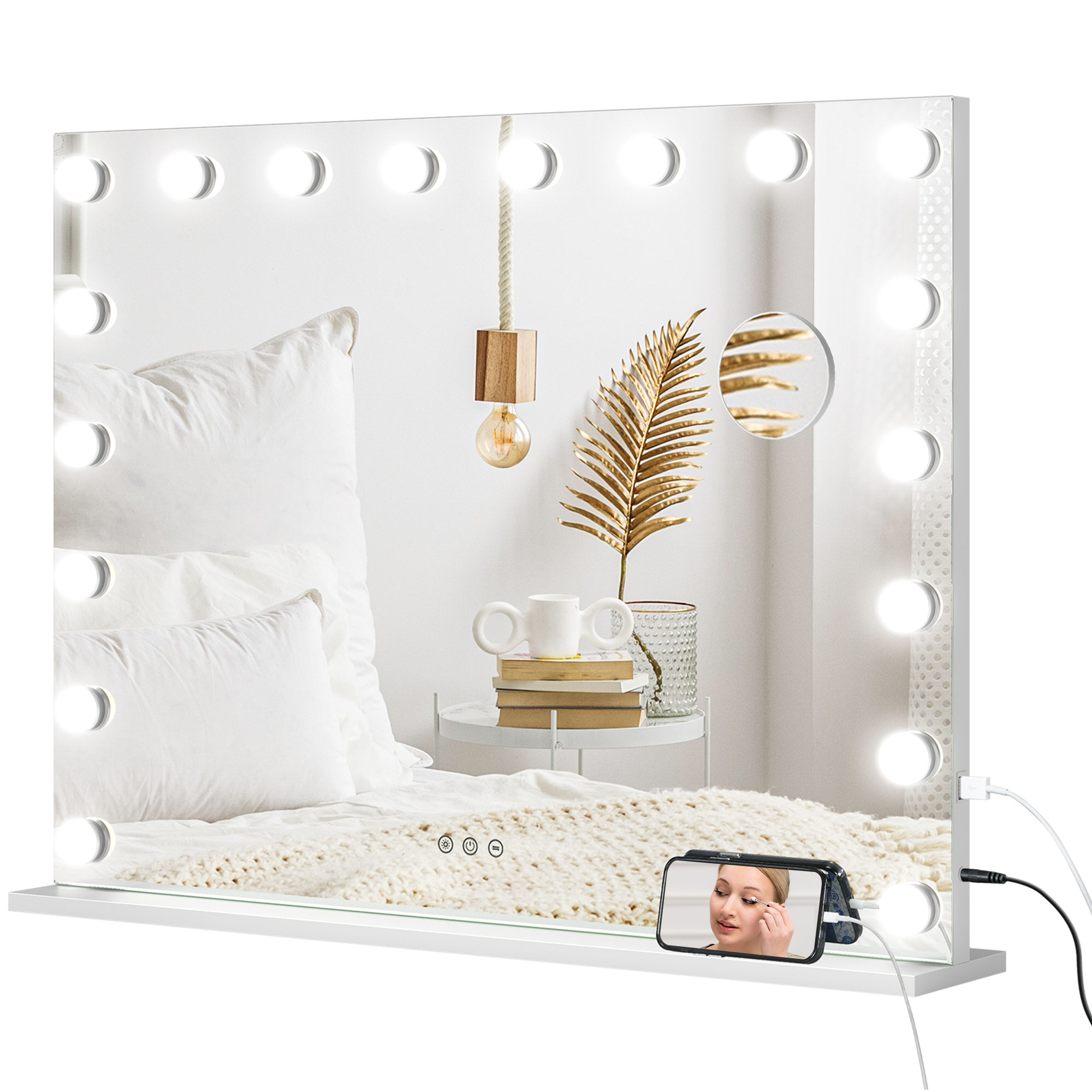 Image of HOMCOM Specchio trucco luminoso LED intensità regolabile specchio ingrandente porta di carica USB, 80 x 62 cm006