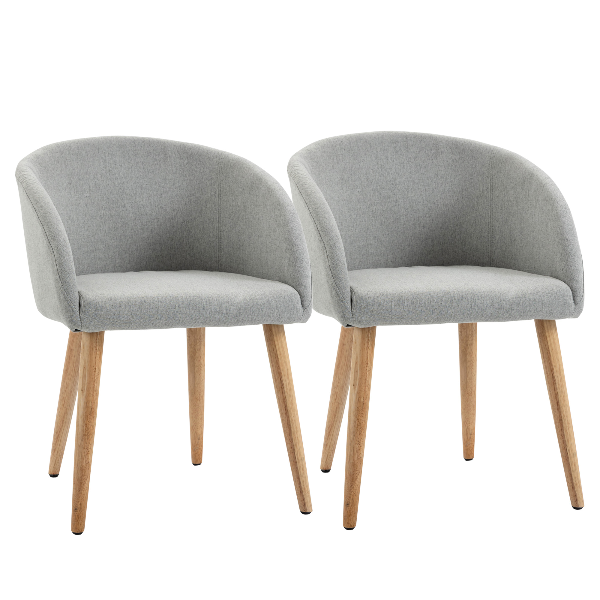 HOMCOM Juego de 2 sillas de comedor silla de cocina Diseño escandinavo - Patas inclinadas de madera de caucho - Asiento Respaldos apoyabrazos ergonómicos Aspecto Lino Gris