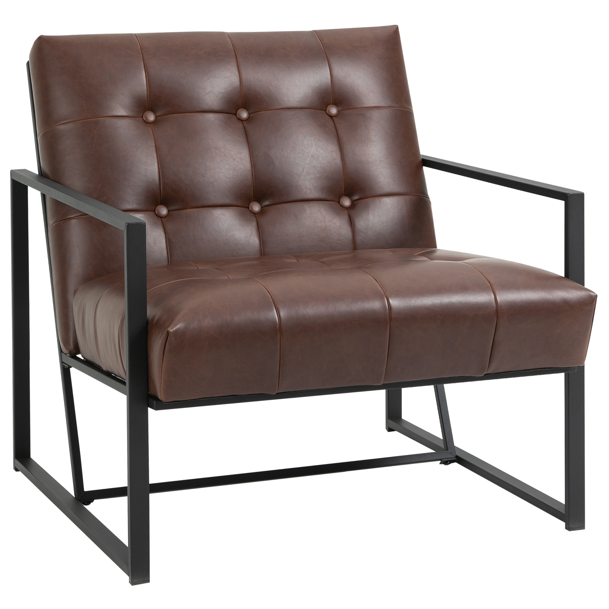 HOMCOM Sillón de sala Chesterfield Sillón Relax Asiento Respaldo capitonés Estructura metal Negro tapizado sintético Marrón Chocolate