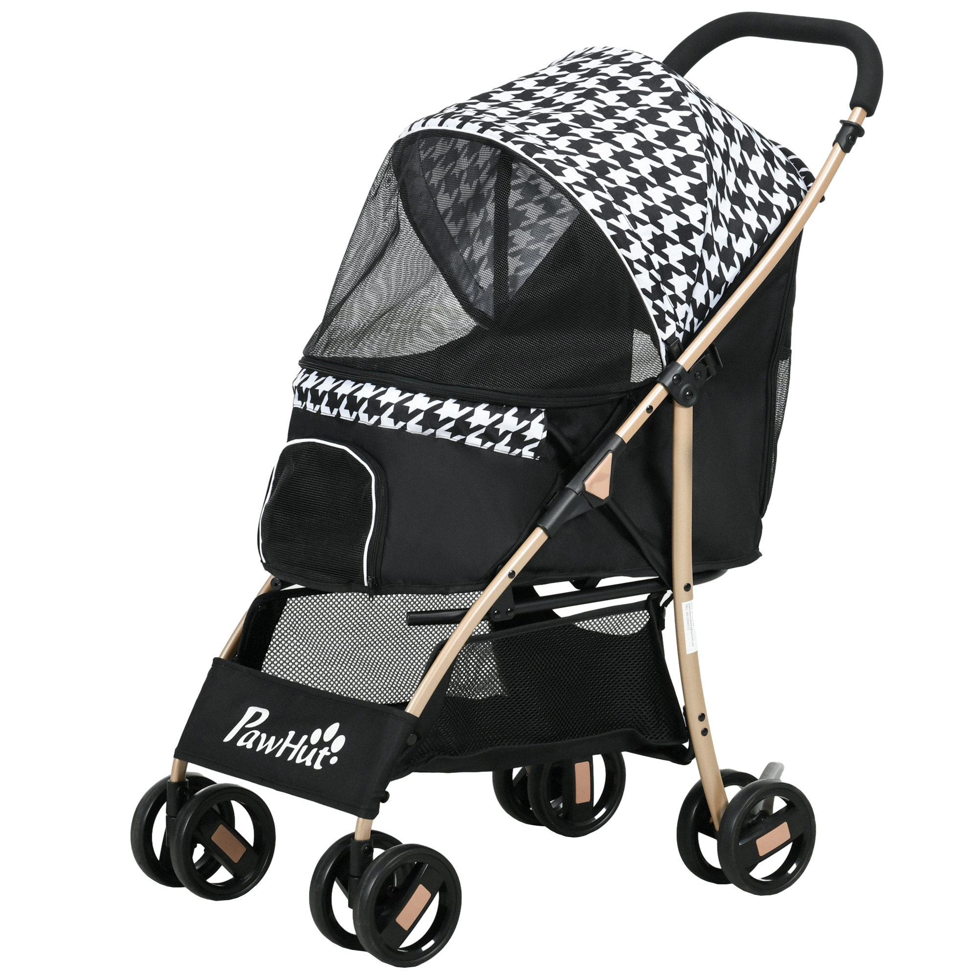 PawHut Carrinho para Cães Carrinho para Animais de Estimação com Janela de Malha e Cinto de Segurança 80×44,5×97 cm Preto