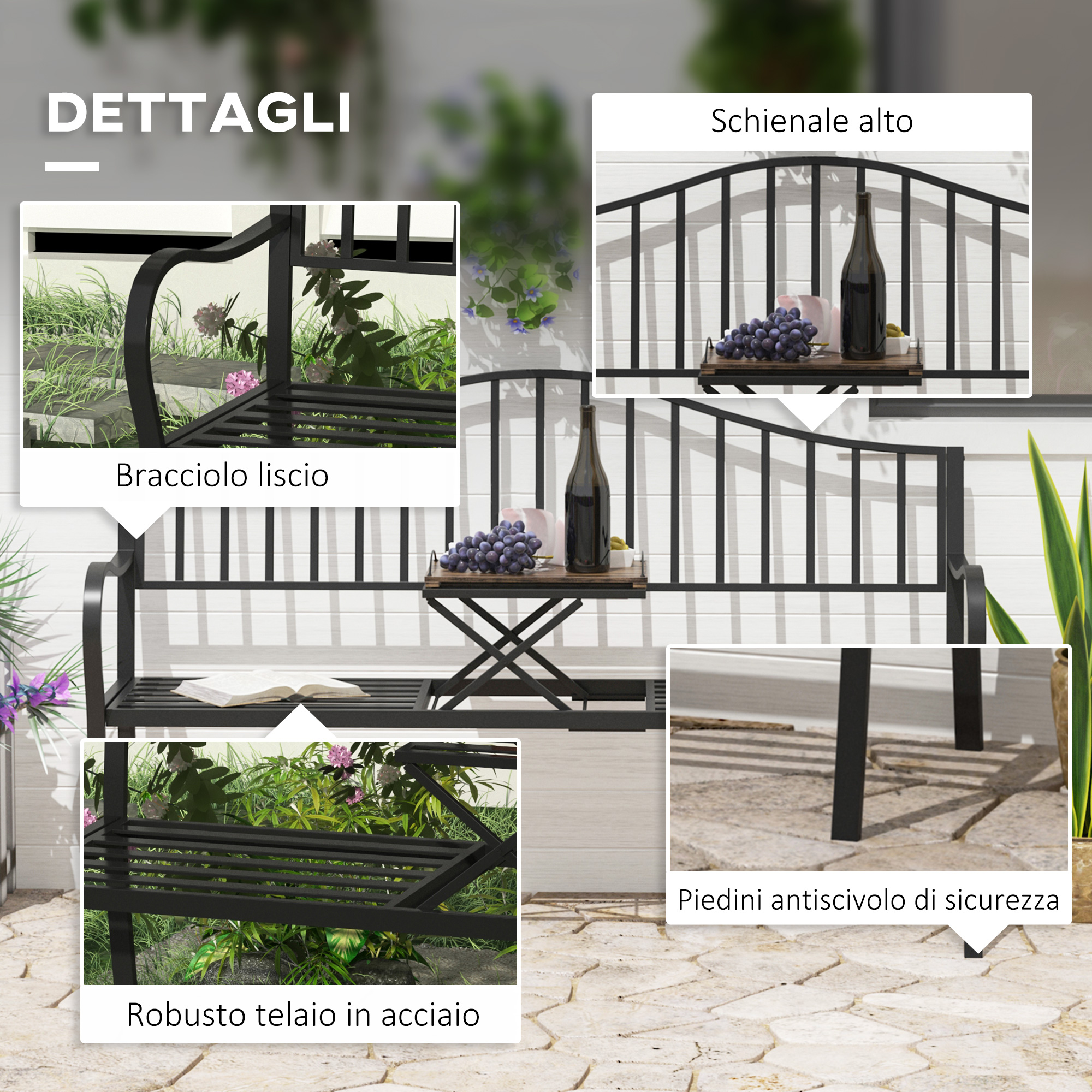 Festnight Panca Da Giardino In Acciaio E WPC - Lunghezza 120 Cm, Resistente Agli Agenti Atmosferici, Per Esterno, Giardino, Terrazzo E Parchi