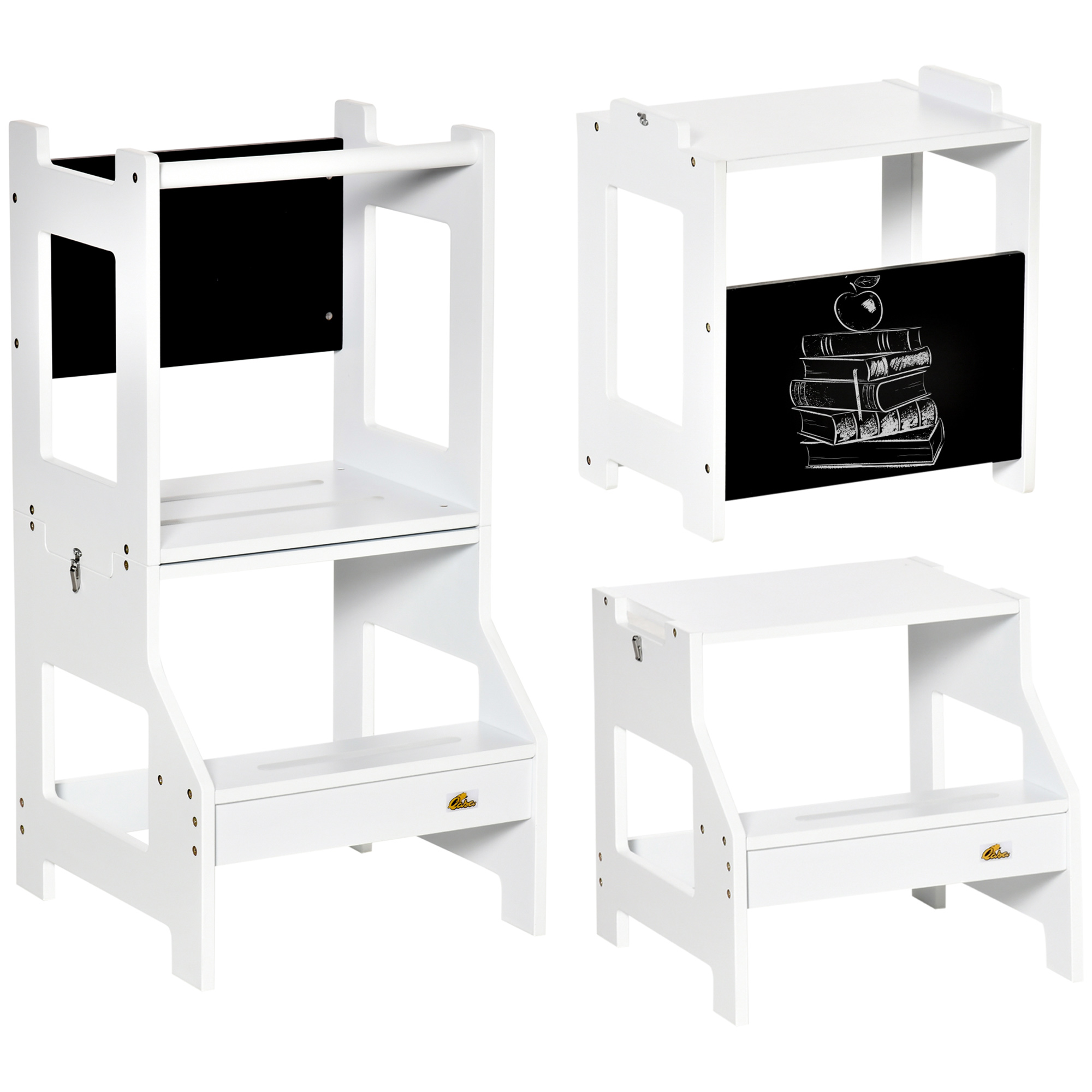 HOMCOM Torre de Aprendizagem para Crianças 3-6 Anos de Madeira Torre de Aprendizagem Infantil Convertível 42x44x86cm Branco   Aosom Portugal