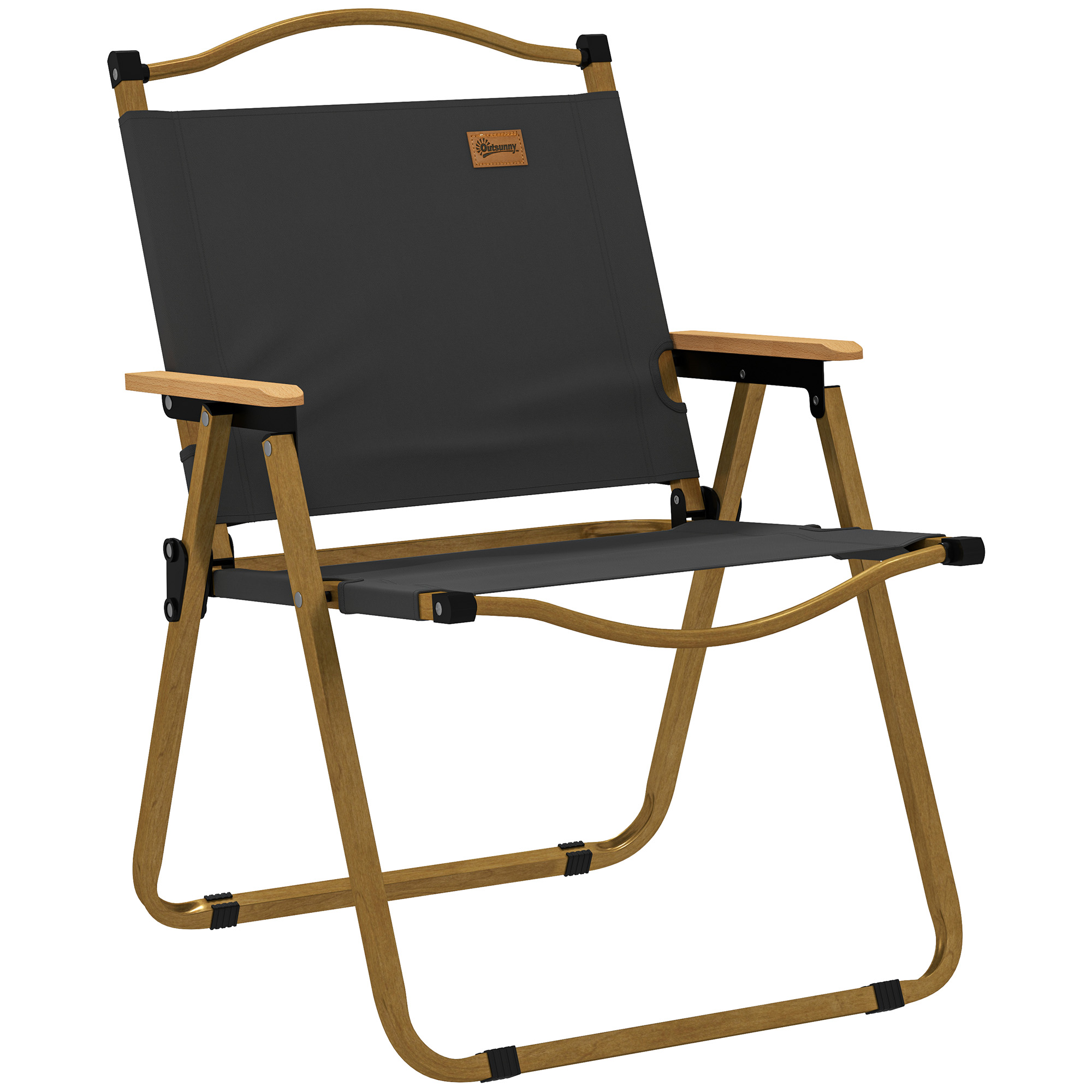 Outsunny Chaise de camping chaise de pêche pliante avec accoudoirs tissu Oxford et structure acier 54 x 59 x 78 cm gris foncé