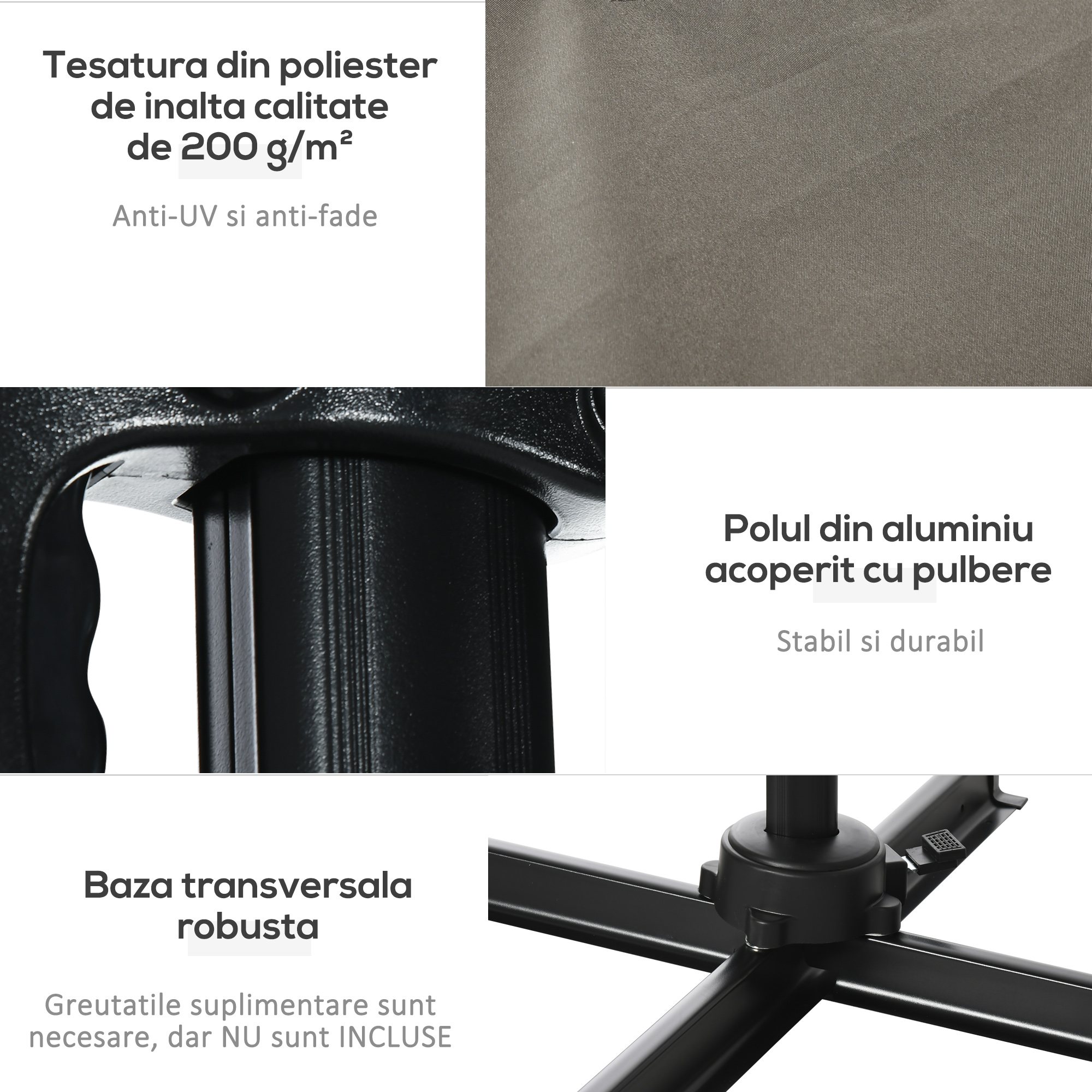  Umbrela de gradina cu manivela 2,5x2,5 m, cu rotatie 360° si parasolar reglabil, gri deschis [6]