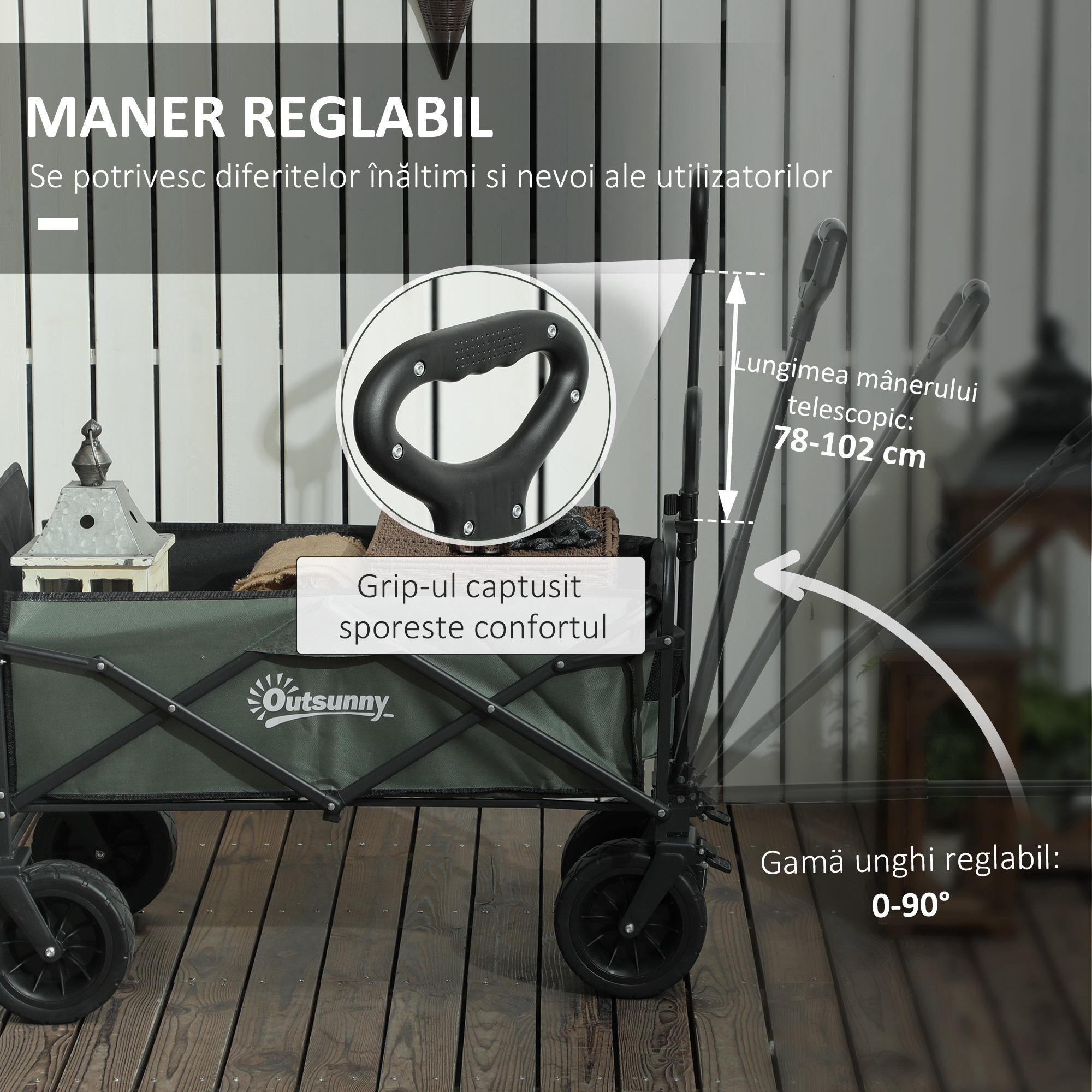  Carucior de Gradina 95L Pliabil cu Panou Rabatabil, din Otel si Poliester, 125x48x78-102 cm, Verde [7]