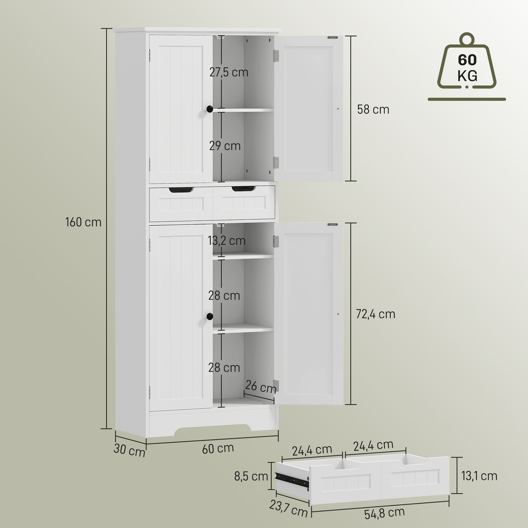 Armoire Salle De Bain Étroite HOMCOM - 4 Niveaux De Rangement, Placard Fermé, Étiquette Chêne Jaune - 14