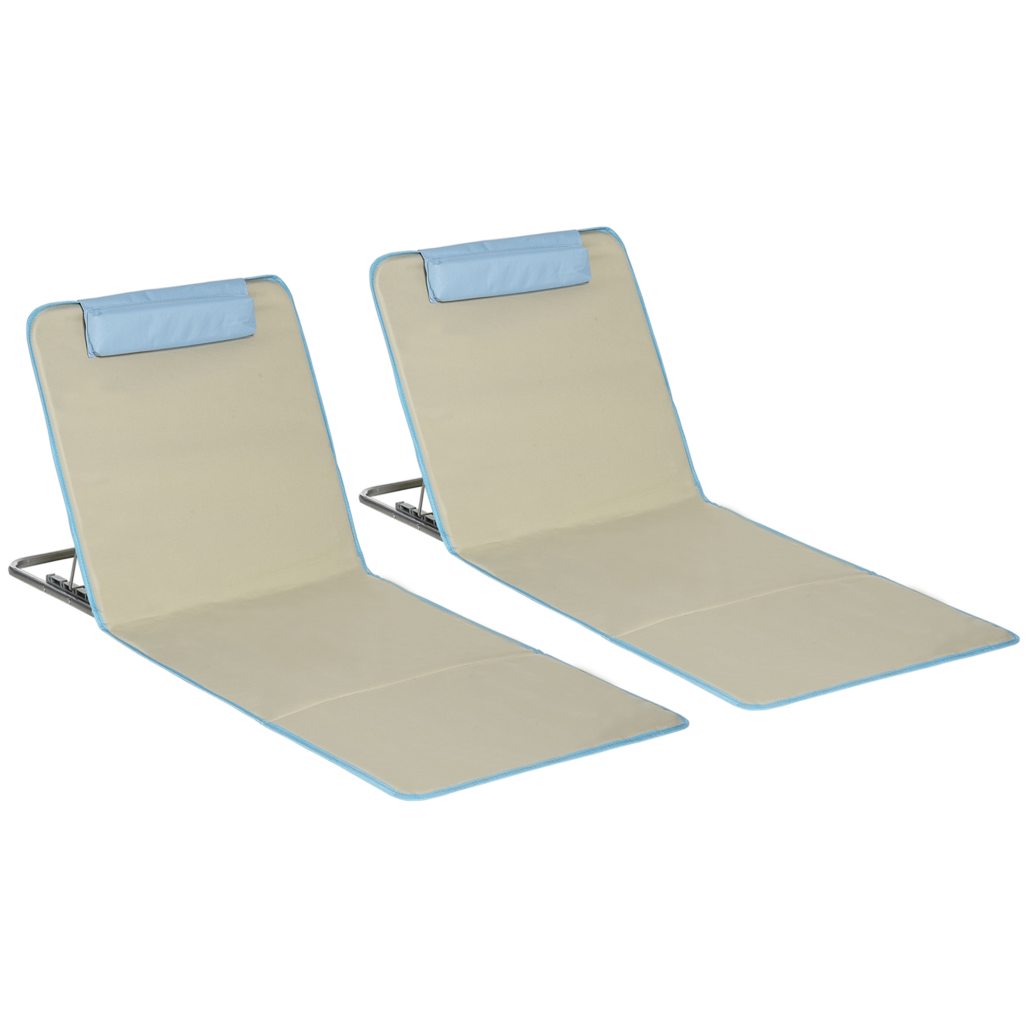 Outsunny Set 2 Șezlonguri cu Spătar Reglabil pe 5 Niveluri, Tetieră și Geantă de Transport, 124x53x35-45 cm, Bej | Aosom Romania
