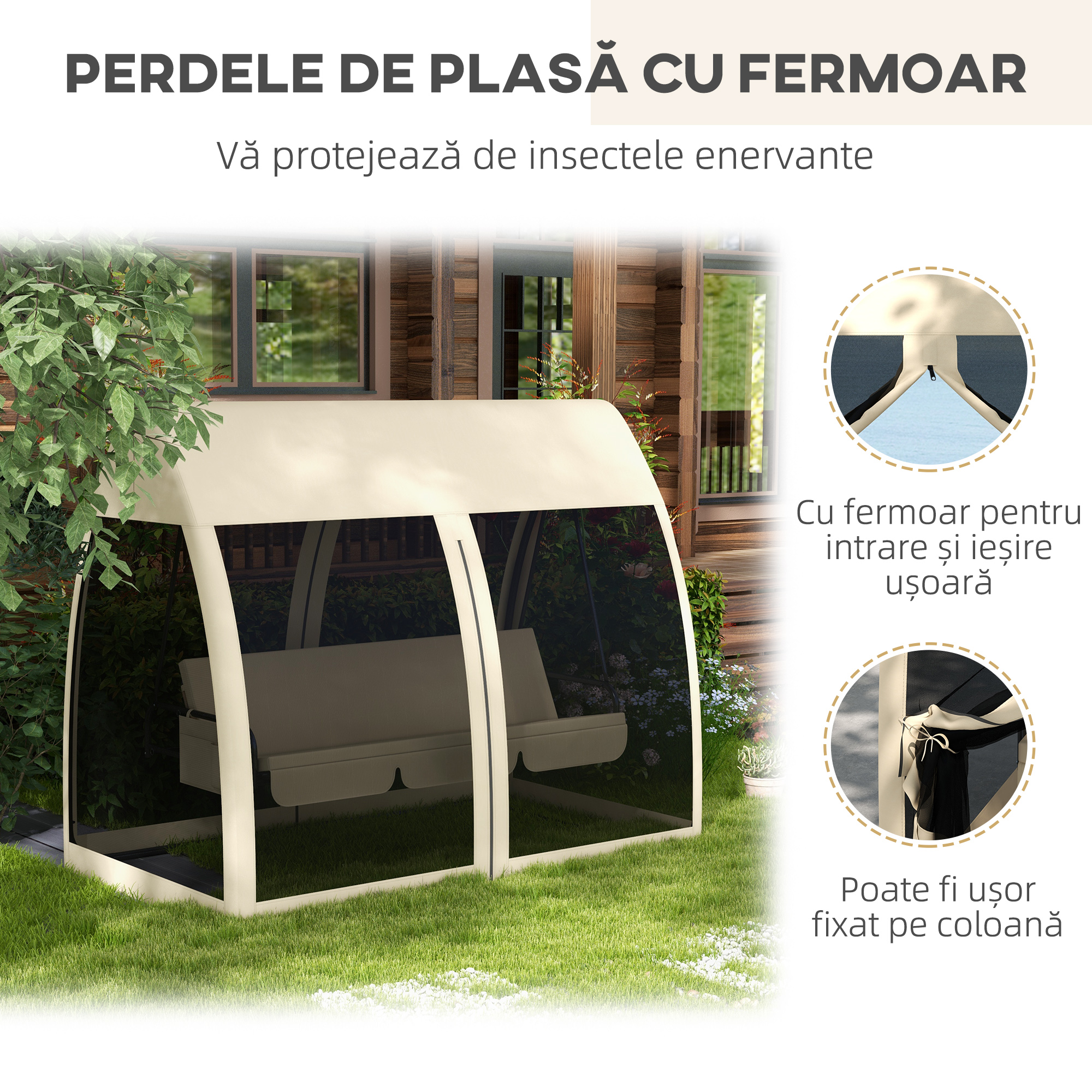  Leagan de gradina 2 in 1 convertibil in pat cu perne si plasa de tantari, 240x140x197 cm, Cafeniu [4]