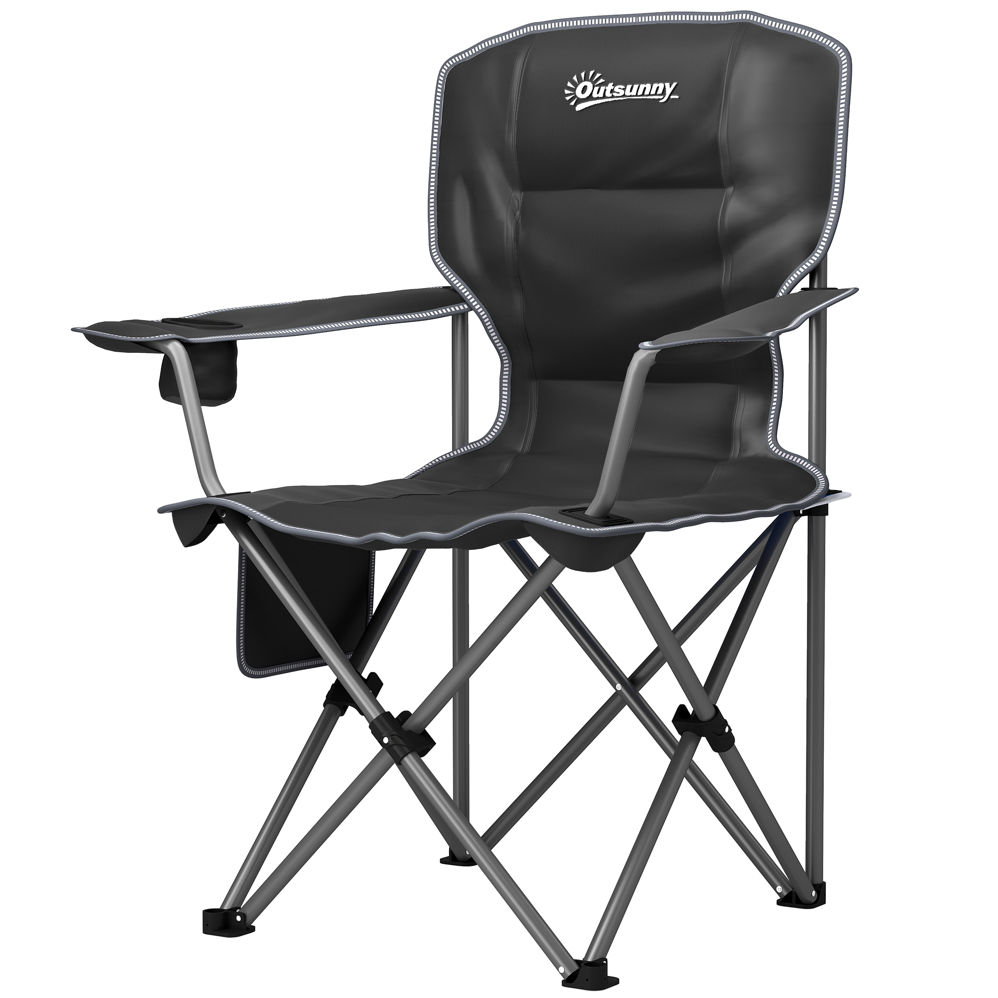 Outsunny Chaise de camping pliante et portable avec porte-gobelets, poches latérales et sac de transport, noir