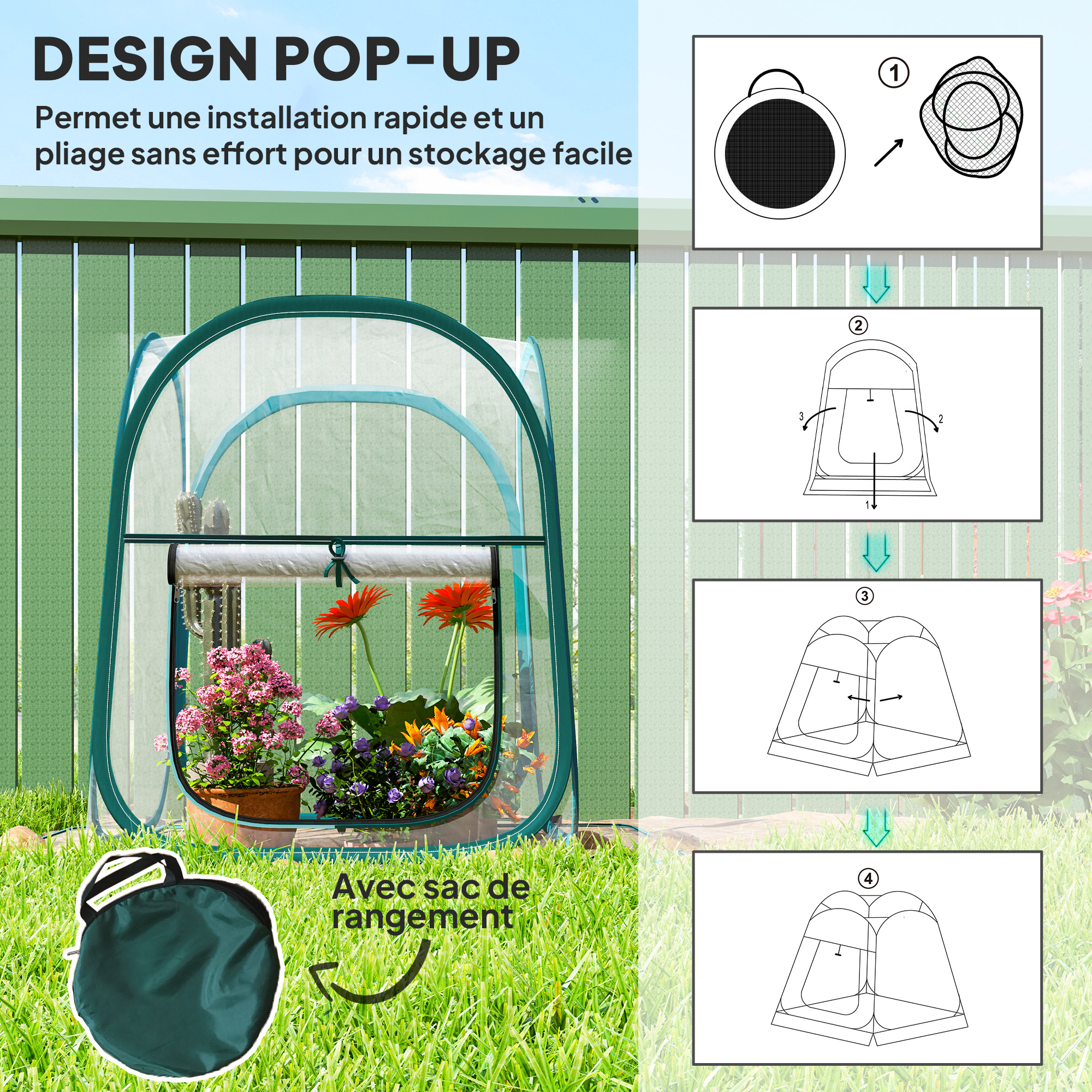 Outsunny Mini Serre Pop-up De Jardin 70x70x80 Cm - Serre PVC Transparent Pour Légumes, Fleurs Et Plantes, Idéale Intérieur/Extérieur, Montage Instantané