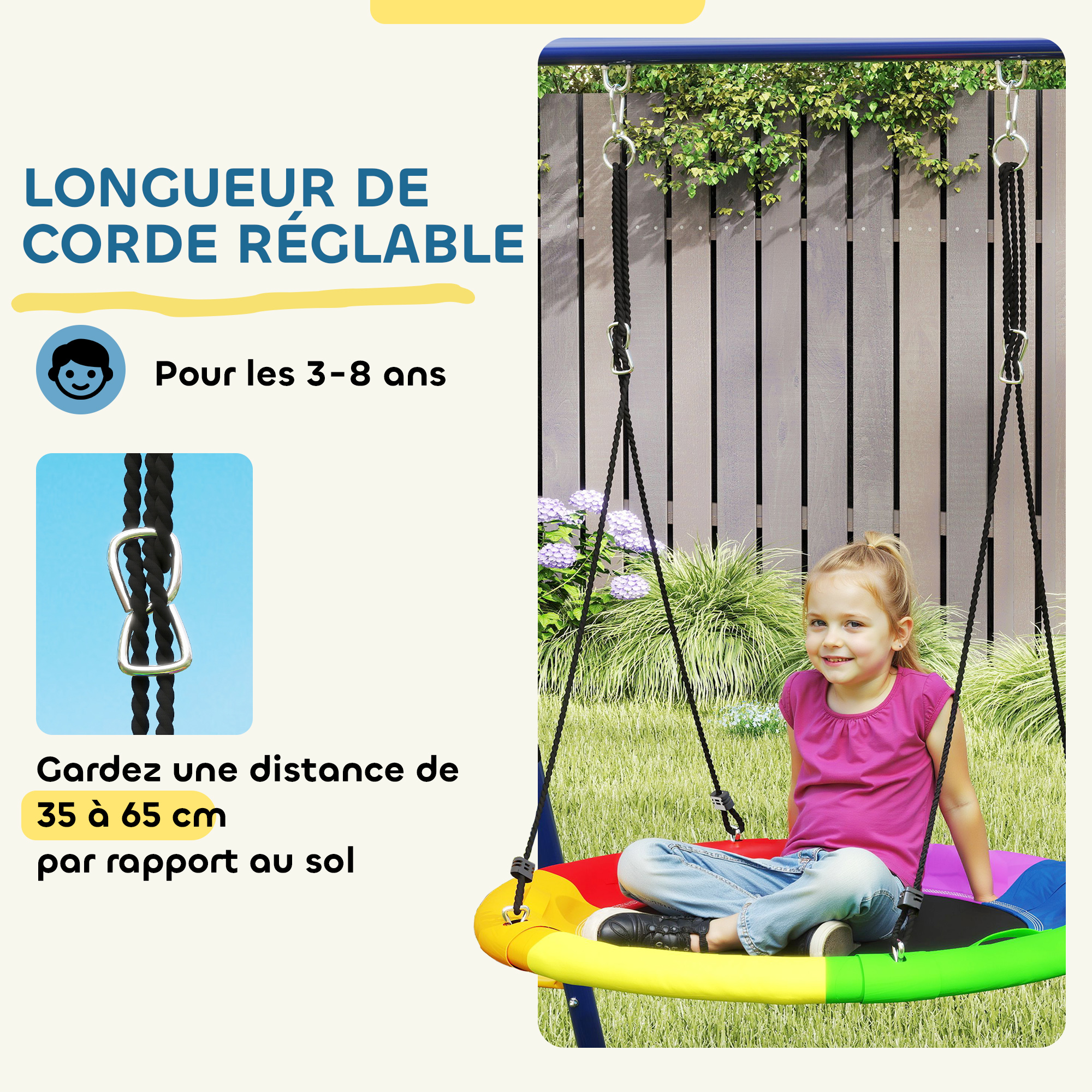 Kit de balançoire d'extérieur, 3 balançoires, cadre d'escalade, panier